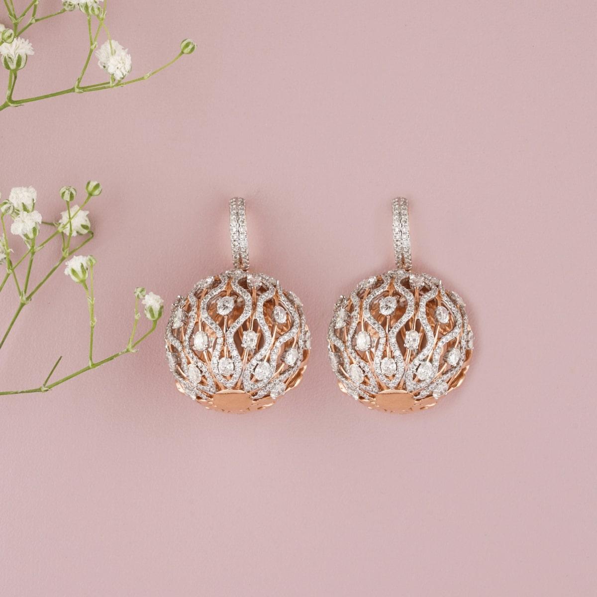 Orb Diamond Drop Earrings in 14K Solid Gold (Certified) For Sale 2