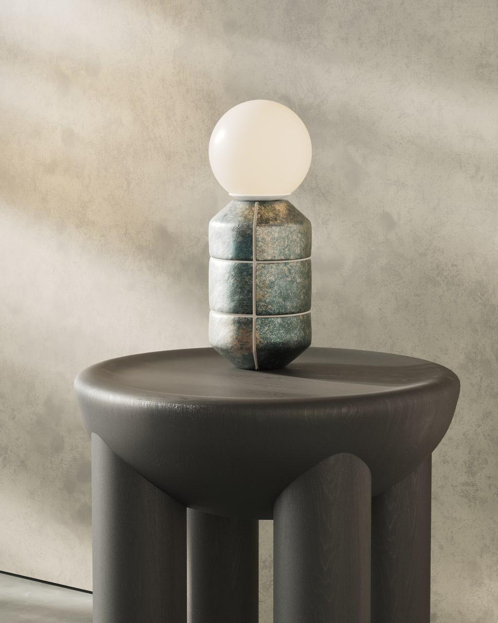 Orb Minimalistische Transparente Vase aus geblasenem Glas und handgefertigter Keramik-Tischlampe im Angebot 4