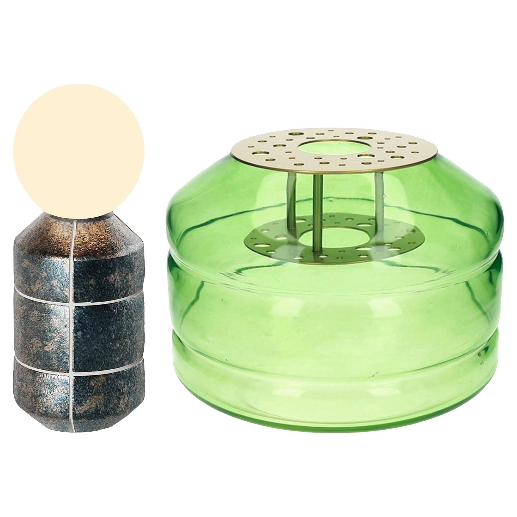 Orb Minimalist Blown-Glass Transparent Vase and Handcrafted Ceramic Table Lamp