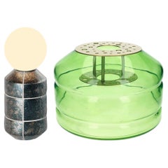 Orb Minimalist Blown-Glass Transparent Vase and Handcrafted Ceramic Table Lamp