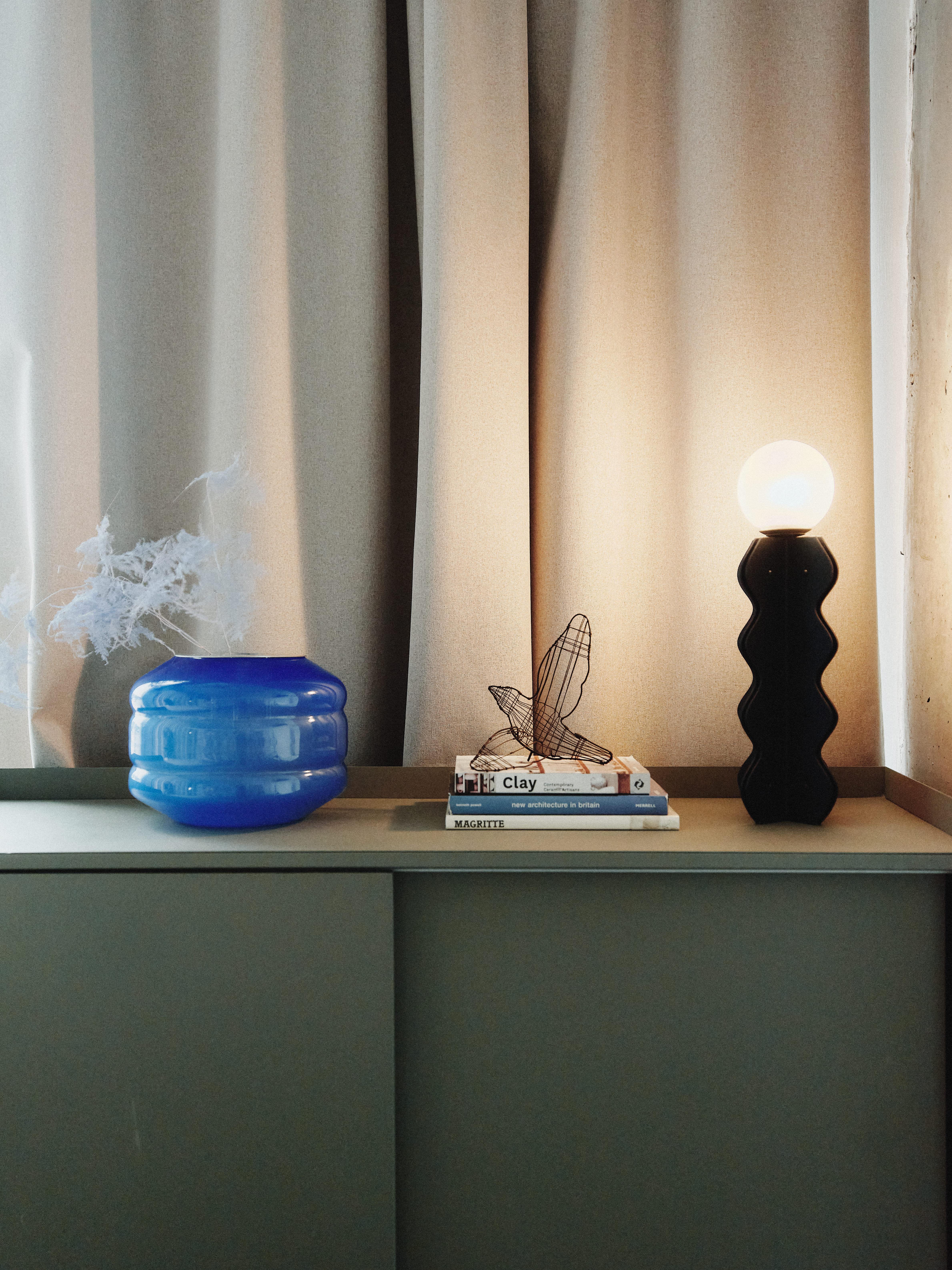 Modern Orb Minimalist Blown-Glass Transparent Vase and Minimalist Small Led Table Lamp For Sale