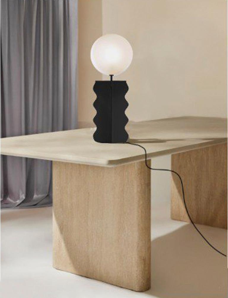 Painted Orb Minimalist Blown-Glass Transparent Vase and Minimalist Small Led Table Lamp For Sale