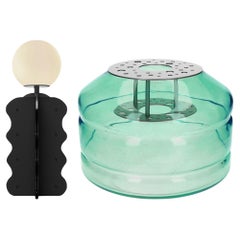 Orb Minimalist Blown-Glass Transparent Vase and Minimalist Small Led Table Lamp