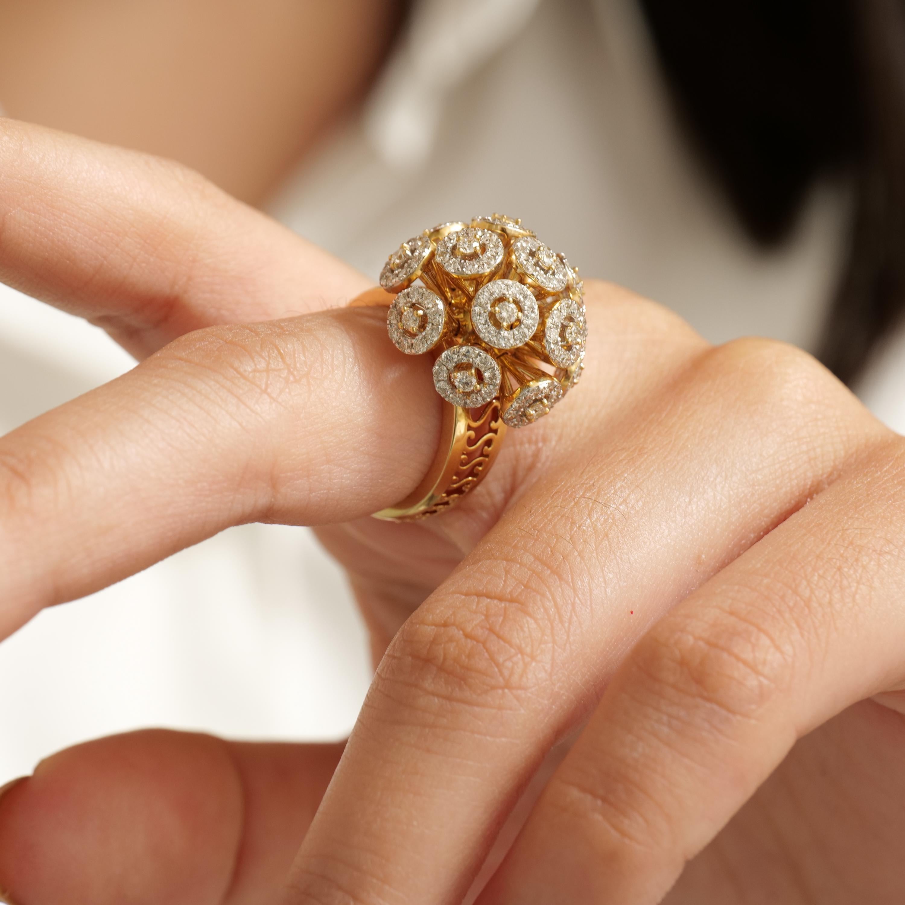 Art nouveau Bague d'affirmation Orb en or massif 14 carats (certifiée) en vente