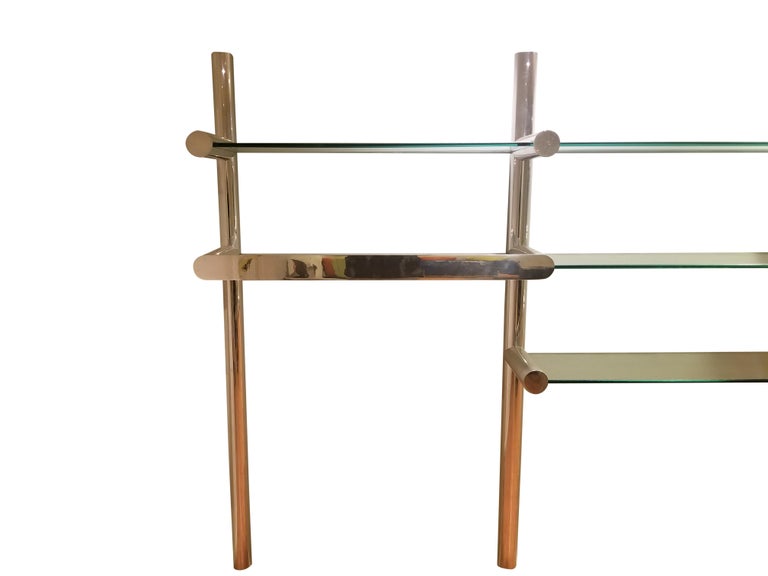 Mid-Century Modern Orba Chrome and Glass Wall Unit by Janet Schwietzer for Pace Collection For Sale
