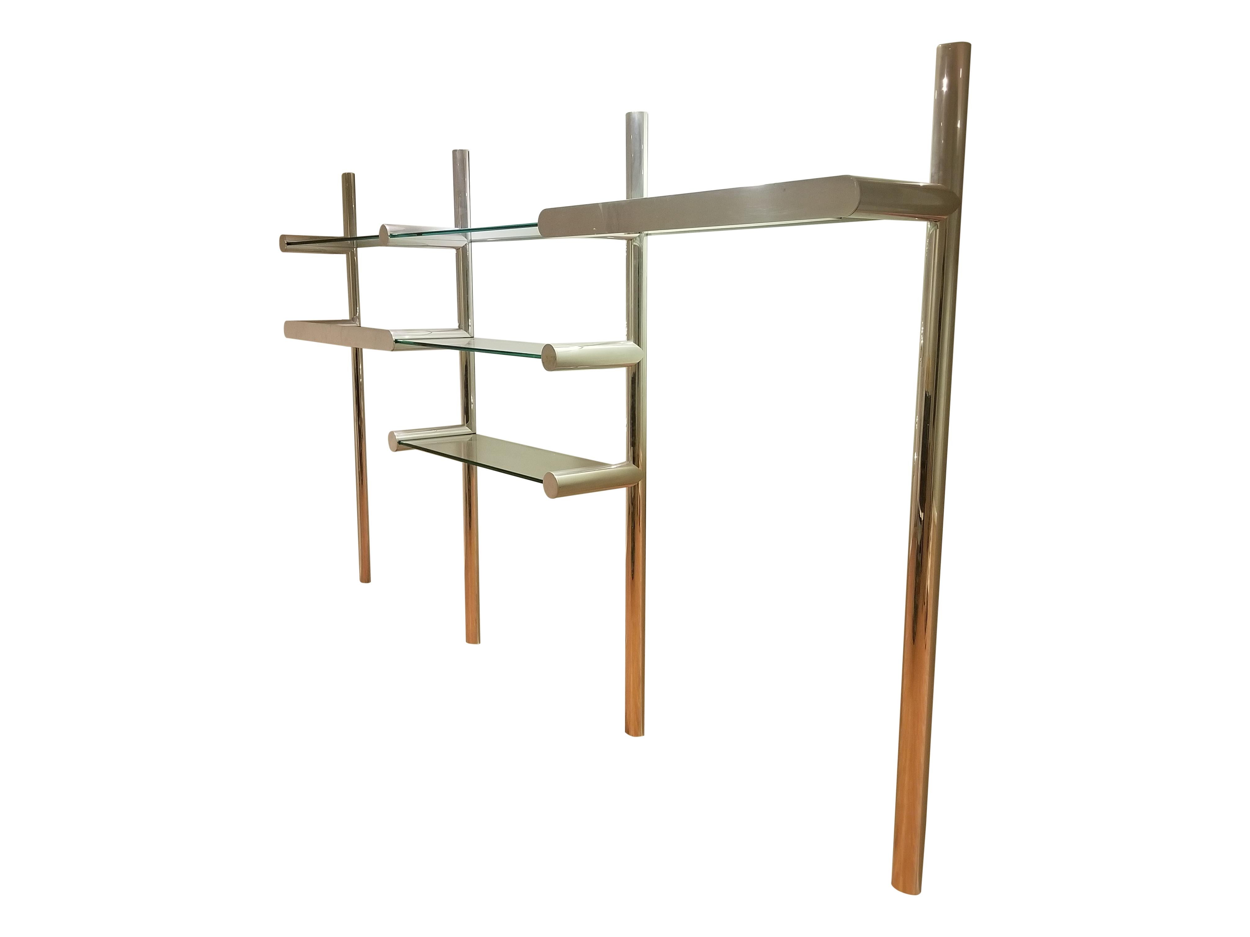 Mid-Century Modern Orba Chrome and Glass Wall Unit by Janet Schwietzer for Pace Collection