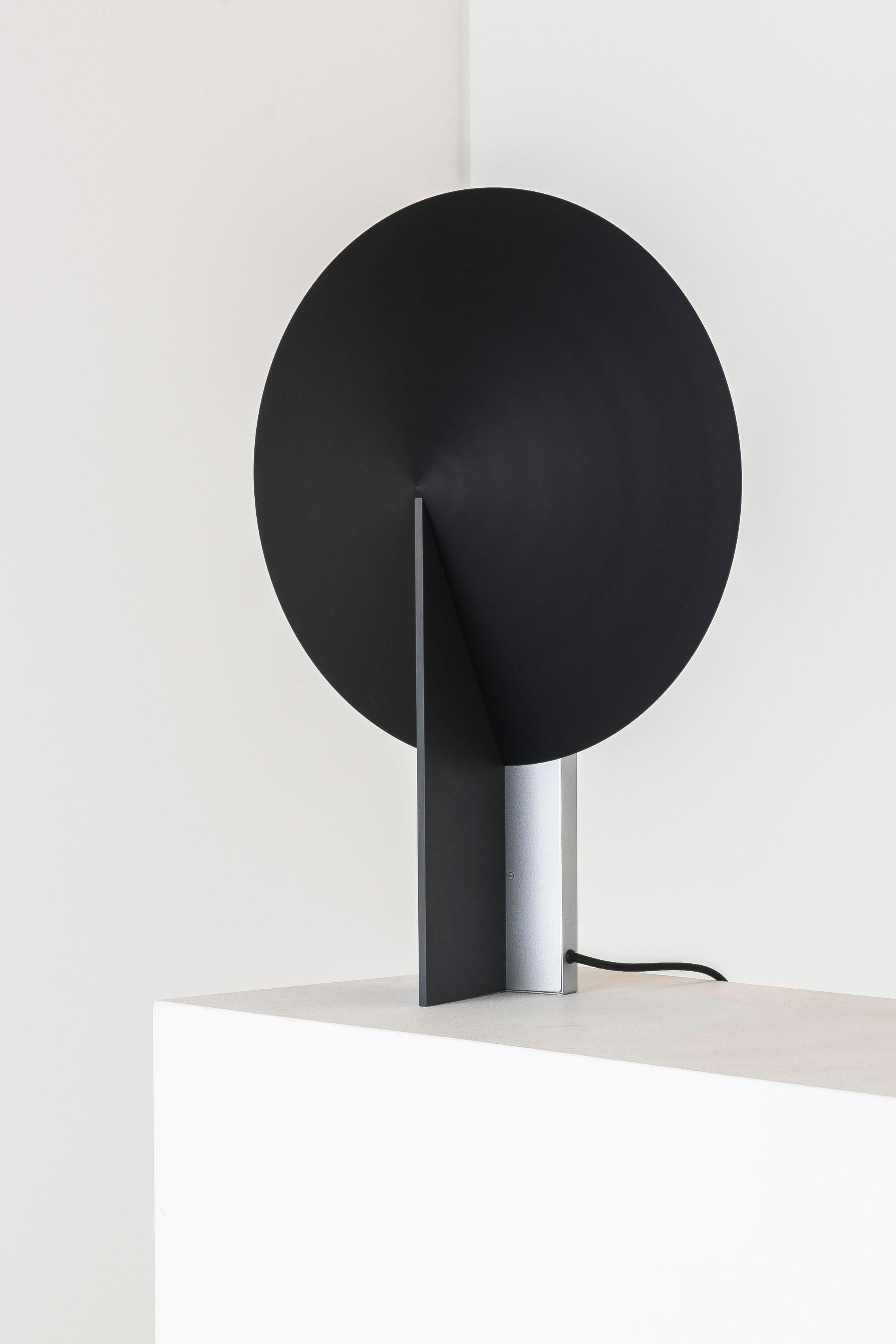 Brazilian Orbe Table Lamp, by Rain, Contemporary Lamp, Brass & Aluminium, Black & Silver For Sale