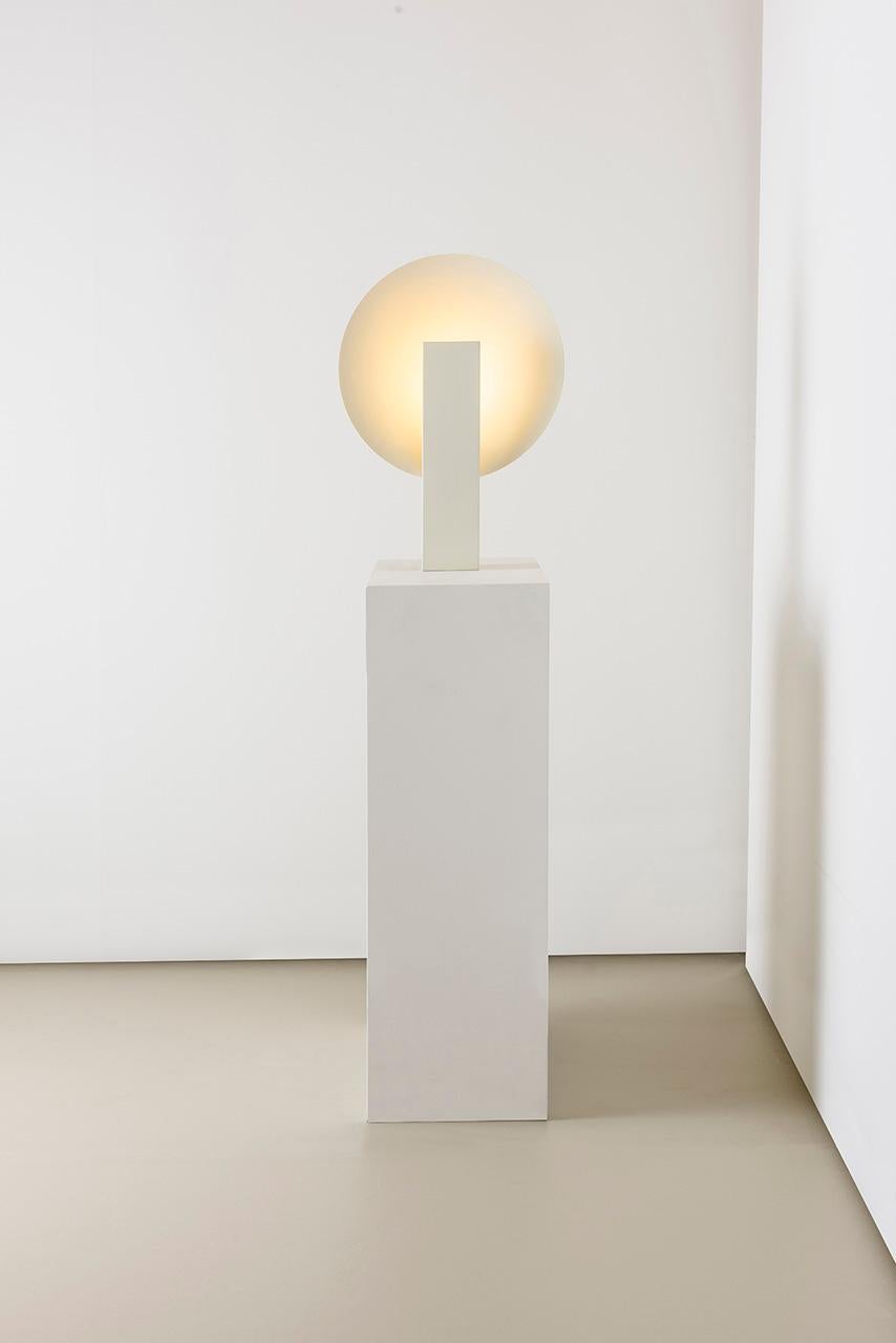 Painted Orbe Table Lamp, by RAIN, Contemporary Lamp, Brass & Aluminium, Yellow & White For Sale