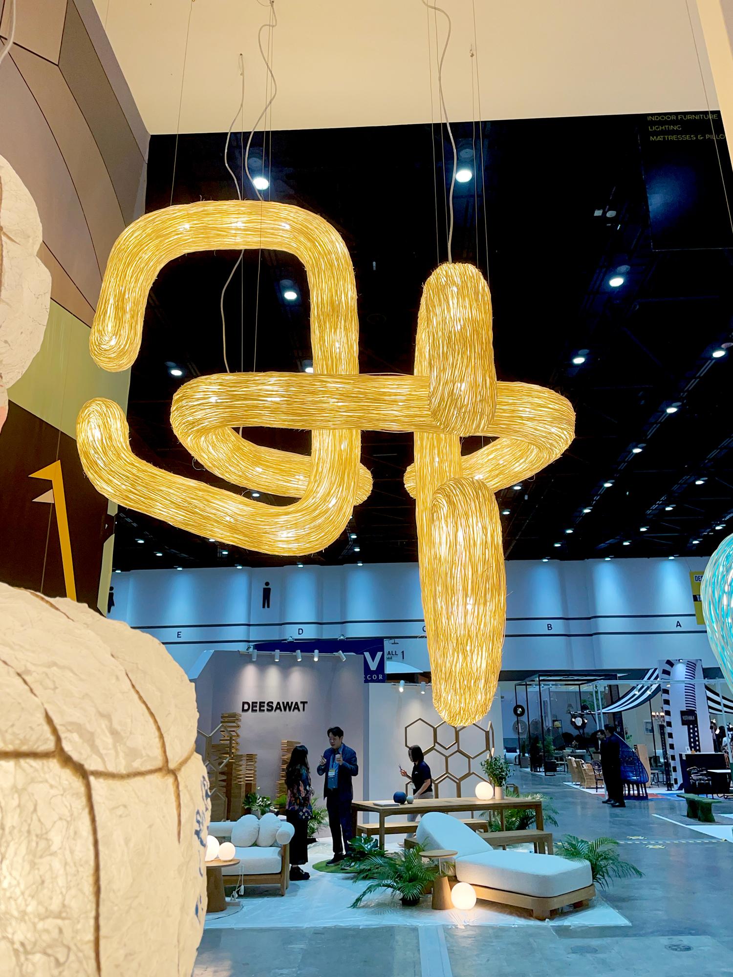 Thai Orbette Medium by Ango – Handcrafted Sculptural Pendant Light in Natural Rattan For Sale
