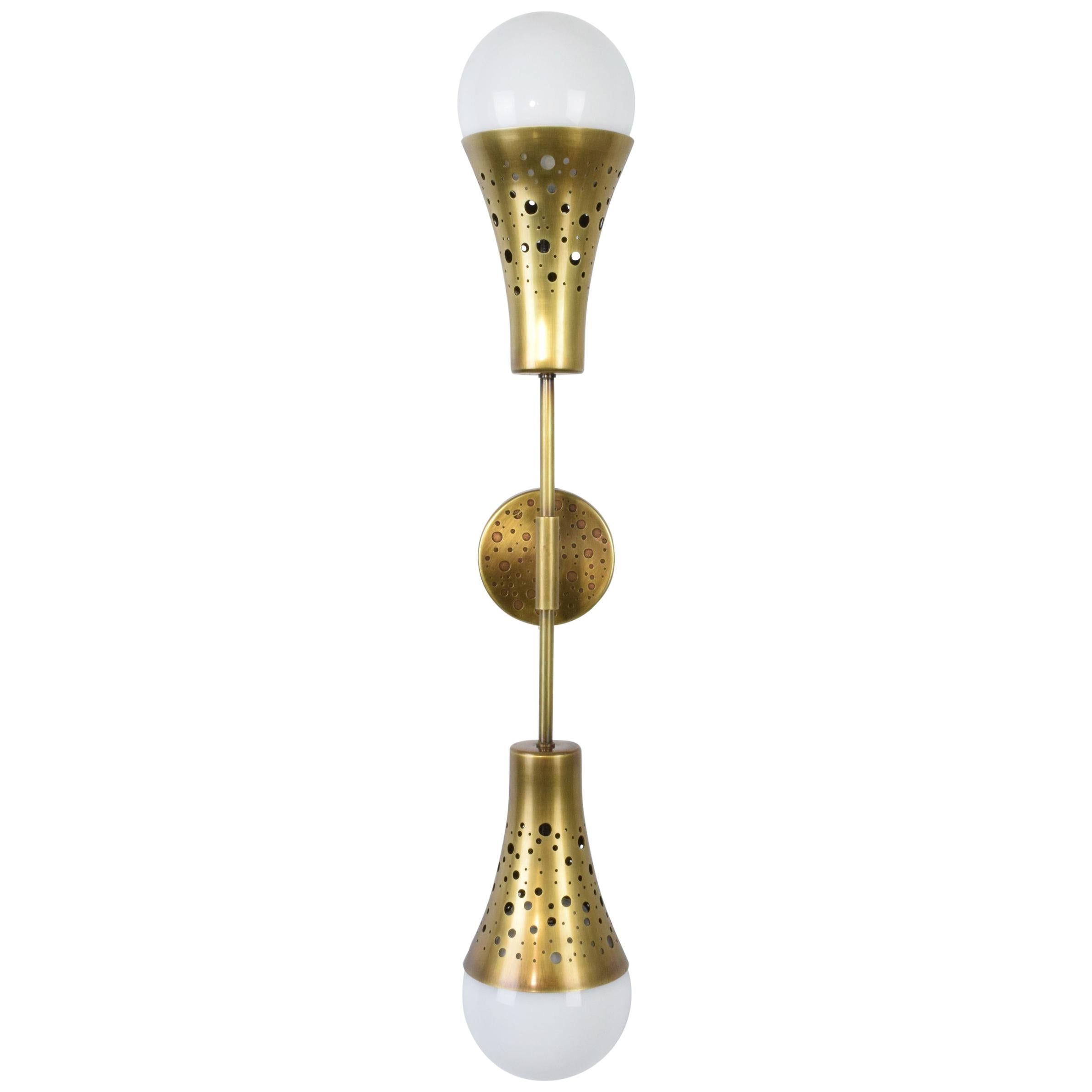 Orbi-w2m2 Perforated Brass Double Wall Light, Flow 2 Collection