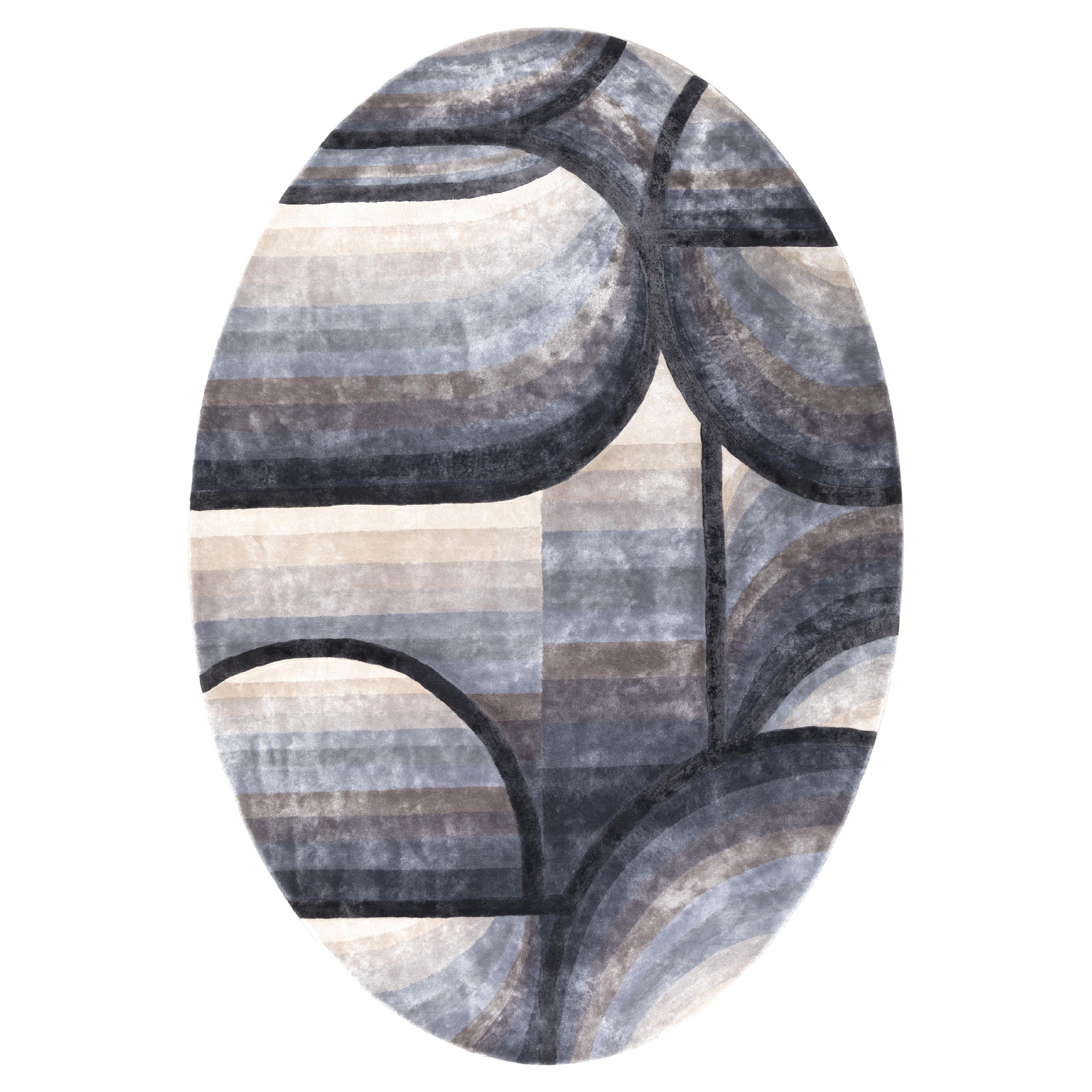 ORBIC Hand Tufted Modern Shaped Silk Rug in Taupe Grey Colour By Hands