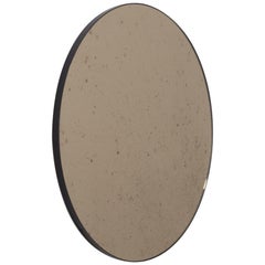 Orbis Round Antiqued Bronze Tinted Art Deco Mirror with a Black Frame, Small