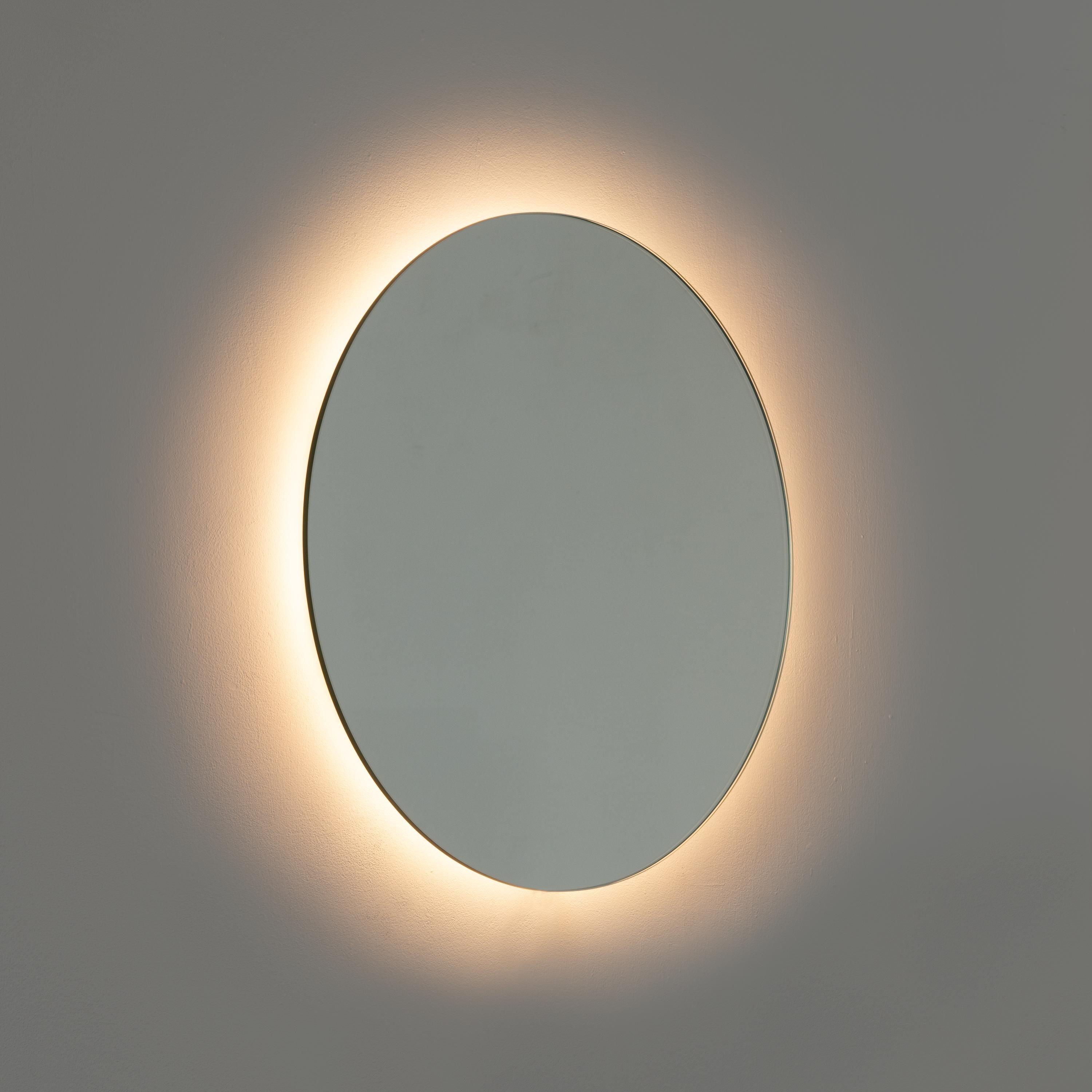 Orbis Back Illuminated Round Contemporary Frameless Mirror, Customisable, Large In New Condition For Sale In London, GB
