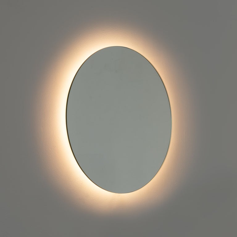 British Orbis Back Illuminated Round Contemporary Frameless Mirror, Customisable, Large For Sale