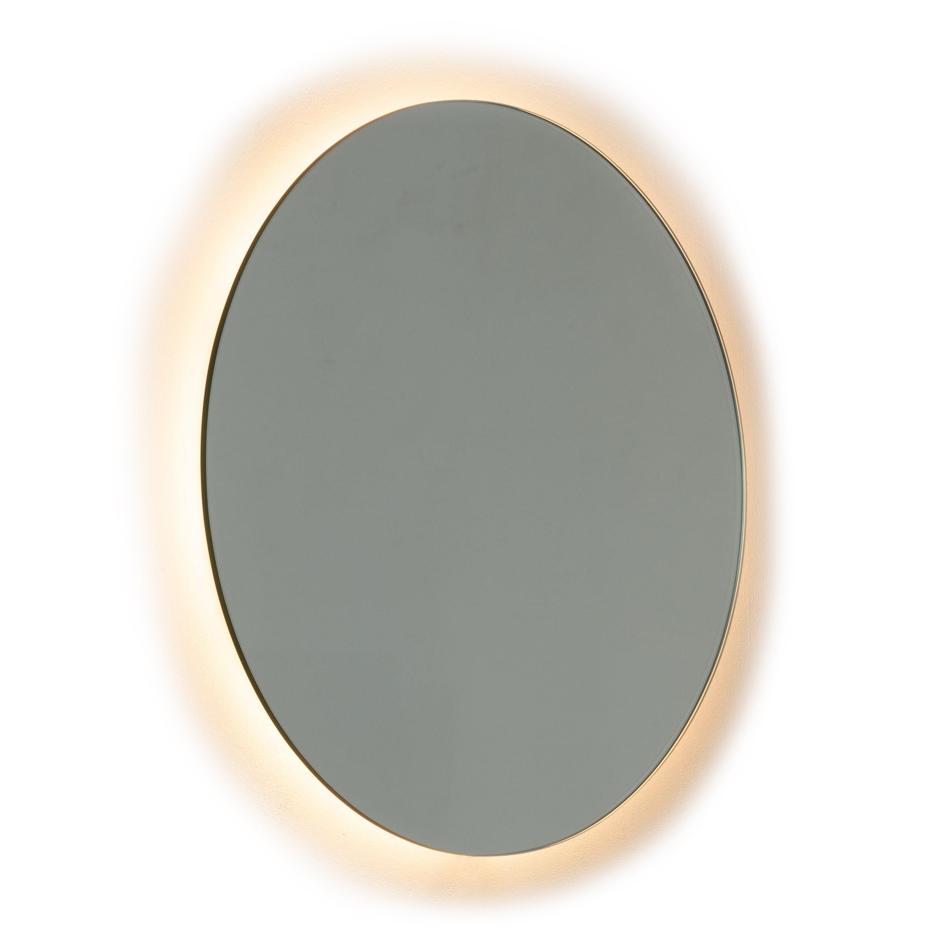 Orbis Back Illuminated Round Contemporary Frameless Mirror, Customisable, Large For Sale