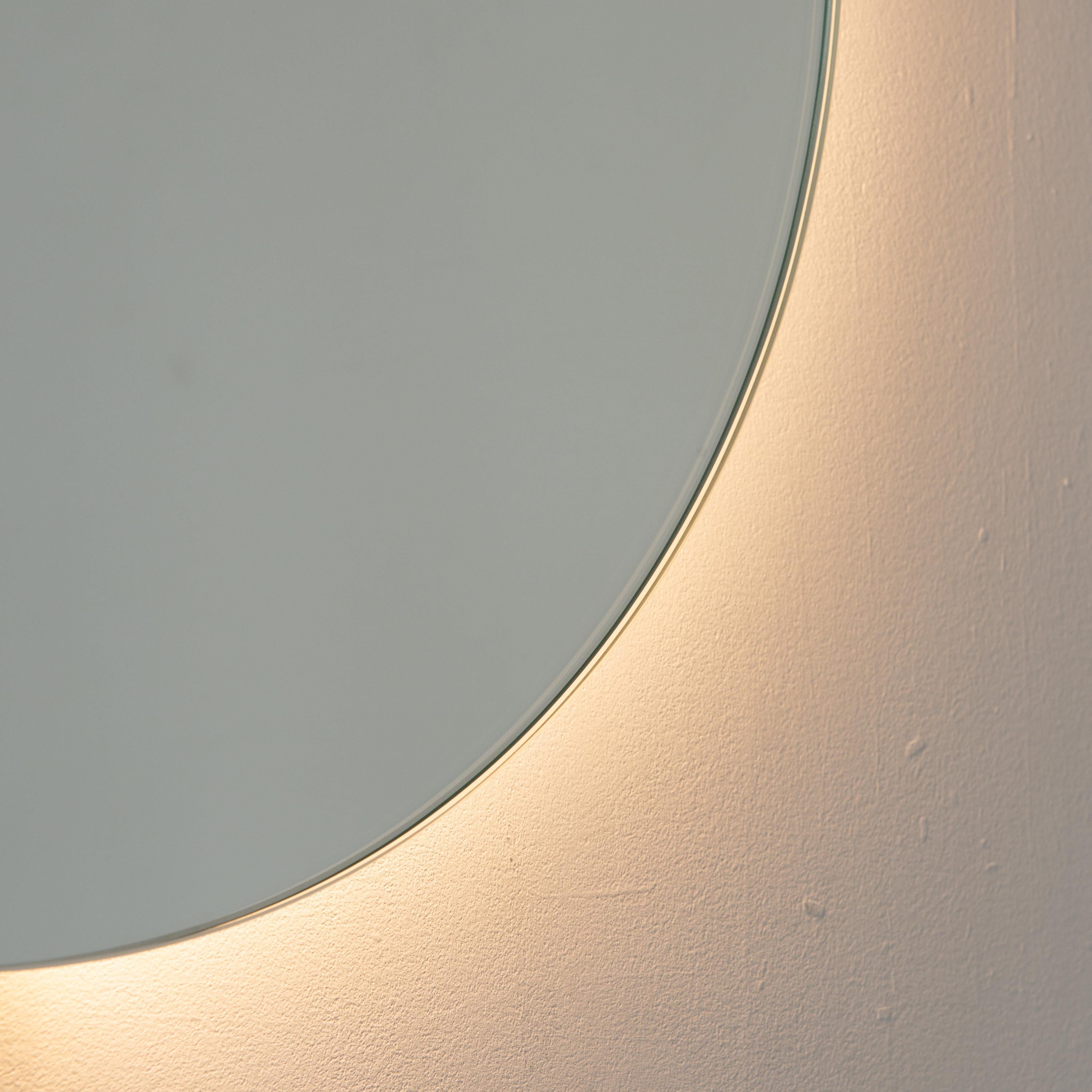 Orbis Back Illuminated Round Minimalist Frameless Mirror, Customisable, Regular For Sale 1