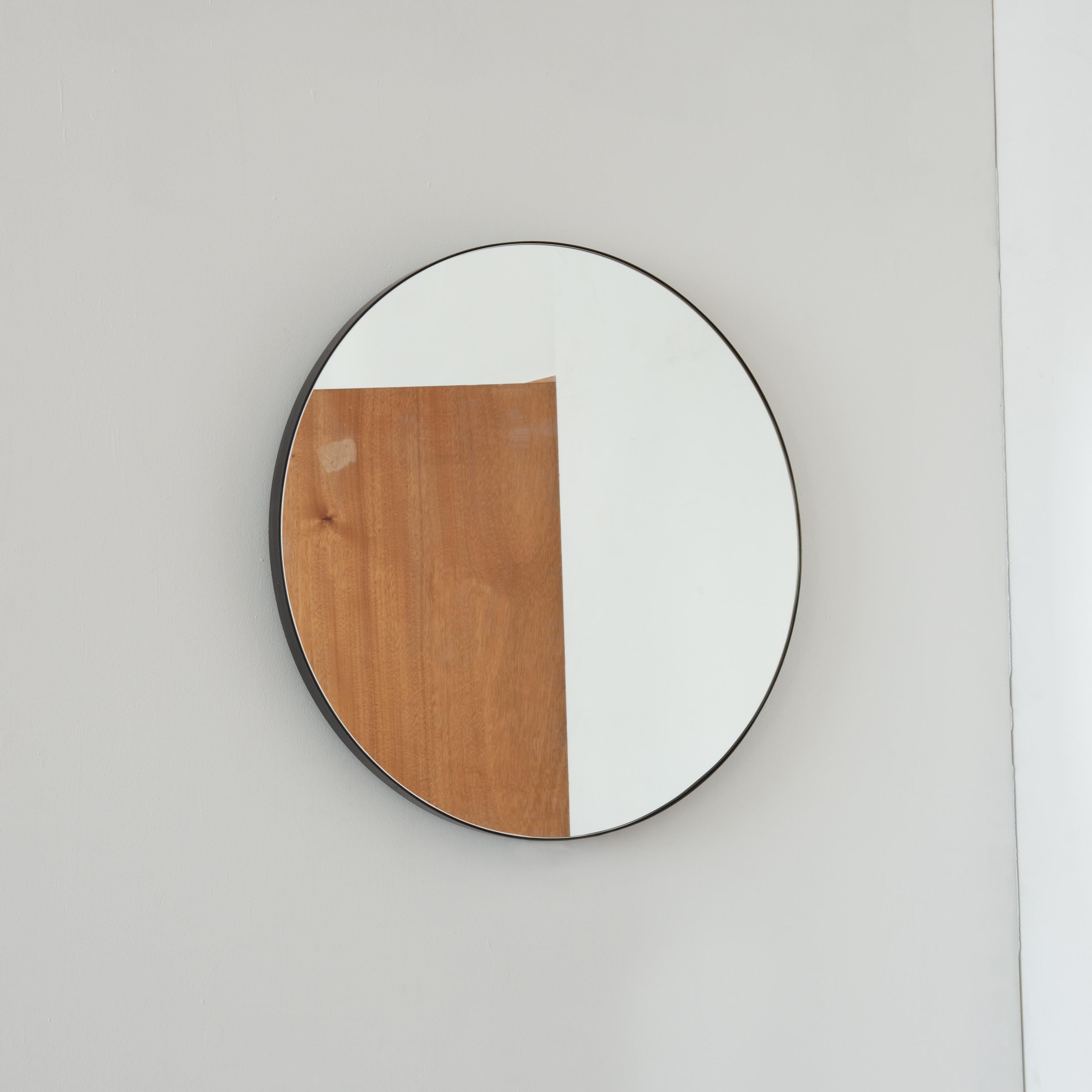Orbis Back Illuminated Round Modern Mirror with Bronze Patina Brass Frame For Sale 2