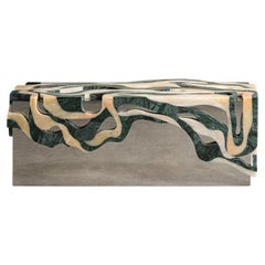 HOMA Banco de mármol "Orbis" con núcleo de acero inoxidable pulido