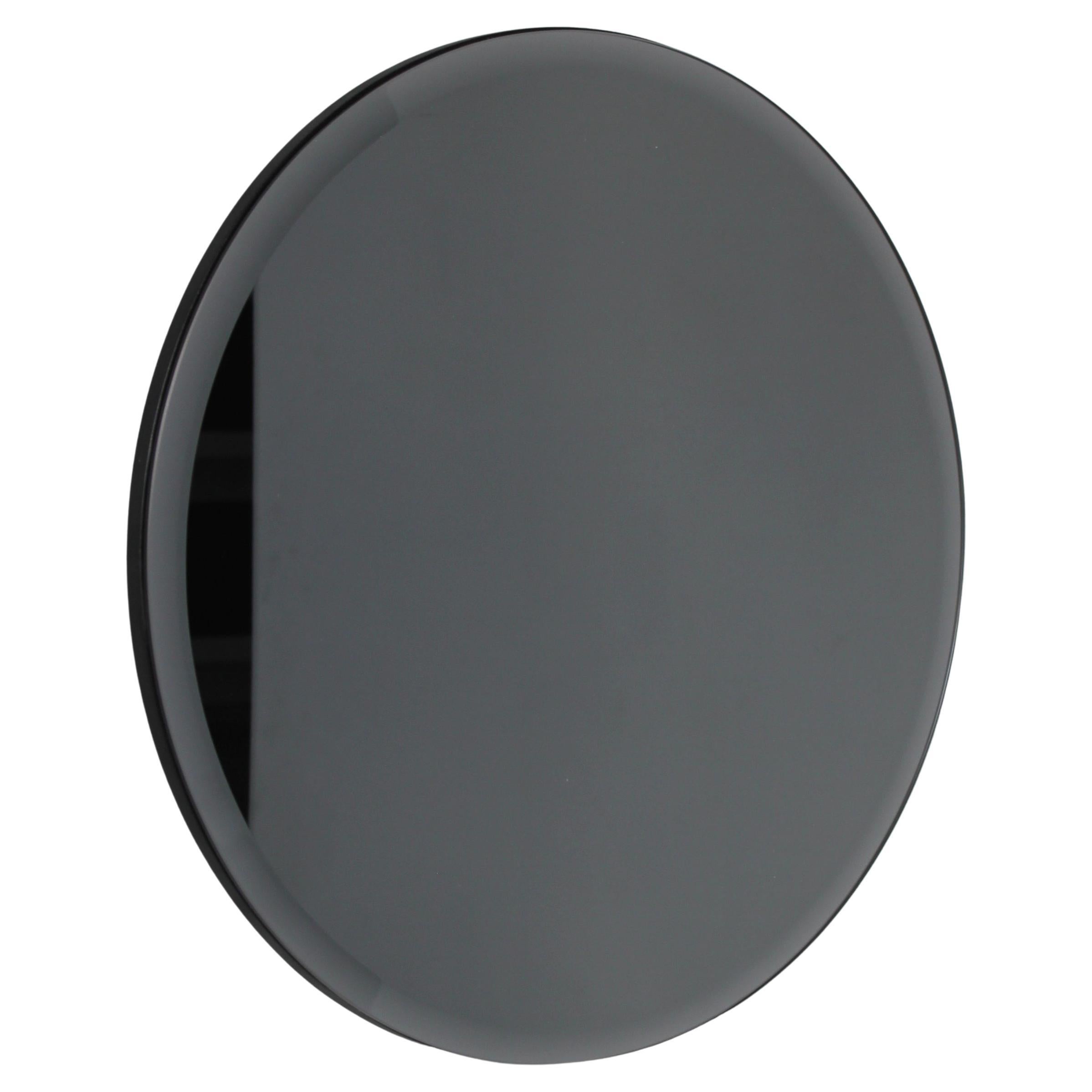 Orbis Biselado Negro Tintado Espejo Redondo Sin Marco Reverso de Piel de Faux, XL
