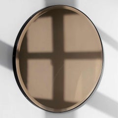 Orbis Bevelled Bronze Tinted Round Mirror with a Black Frame, Medium