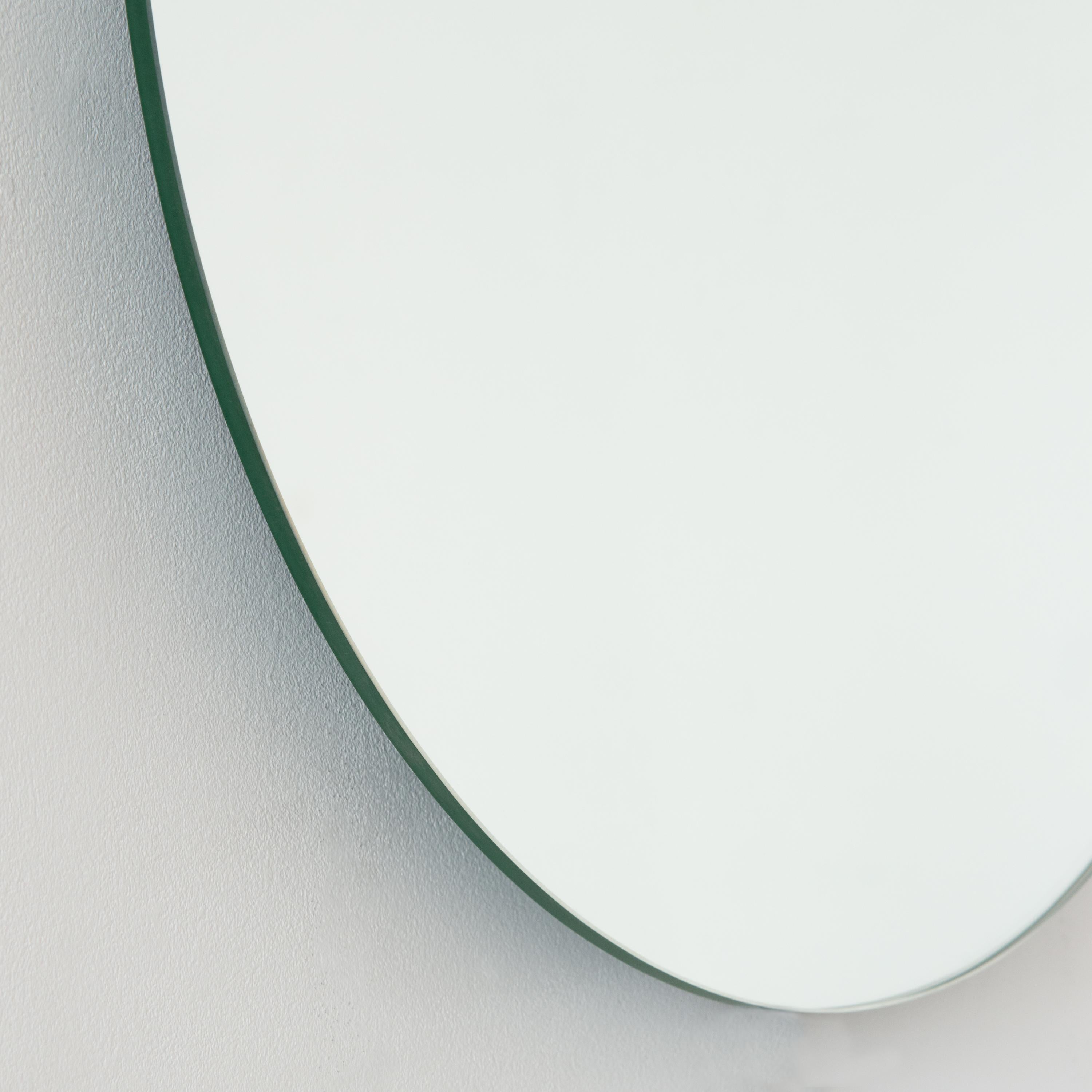 Orbis Blue Tinted Round Contemporary Frameless Mirror, Medium For Sale 4
