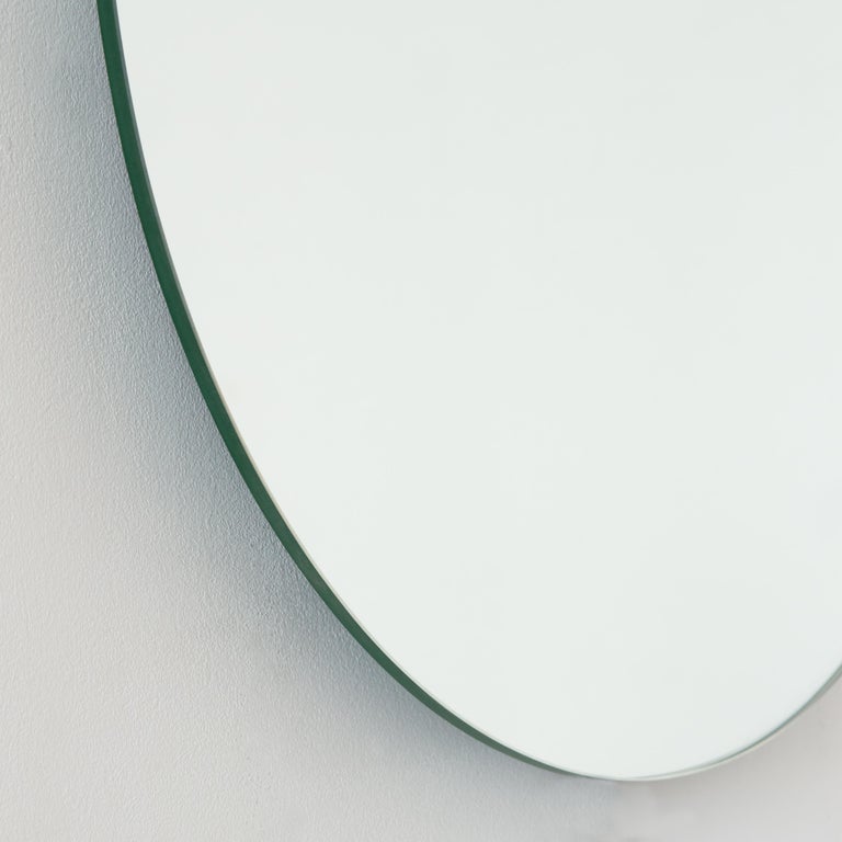 Orbis Blue Tinted Round Contemporary Frameless Mirror - Medium For Sale 5