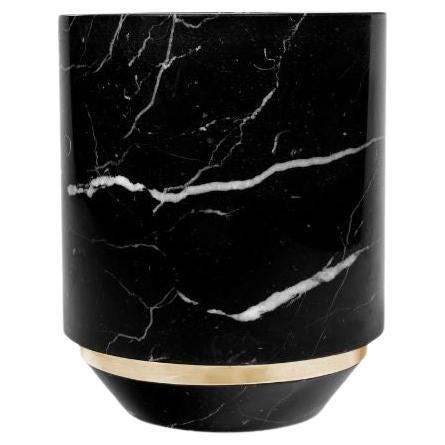 Orbis: Brass and Nero Marquina Marble Vase with Gold-Plated Details