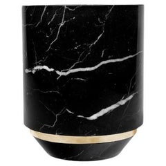 Orbis: Brass and Nero Marquina Marble Vase with Gold-Plated Details