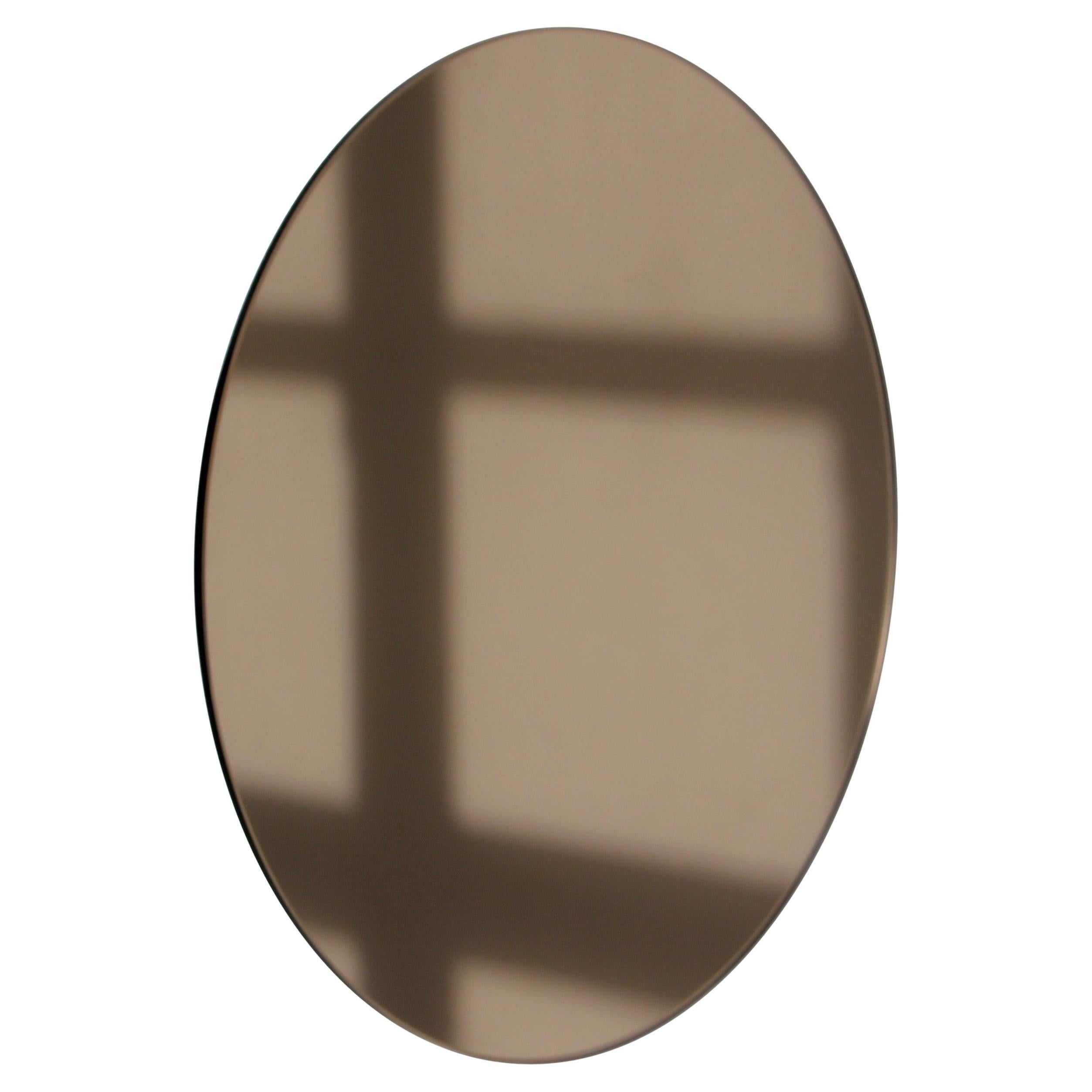 Orbis Bronze Tinted Contemporary Round Frameless Mirror with Floating Effect, XL For Sale