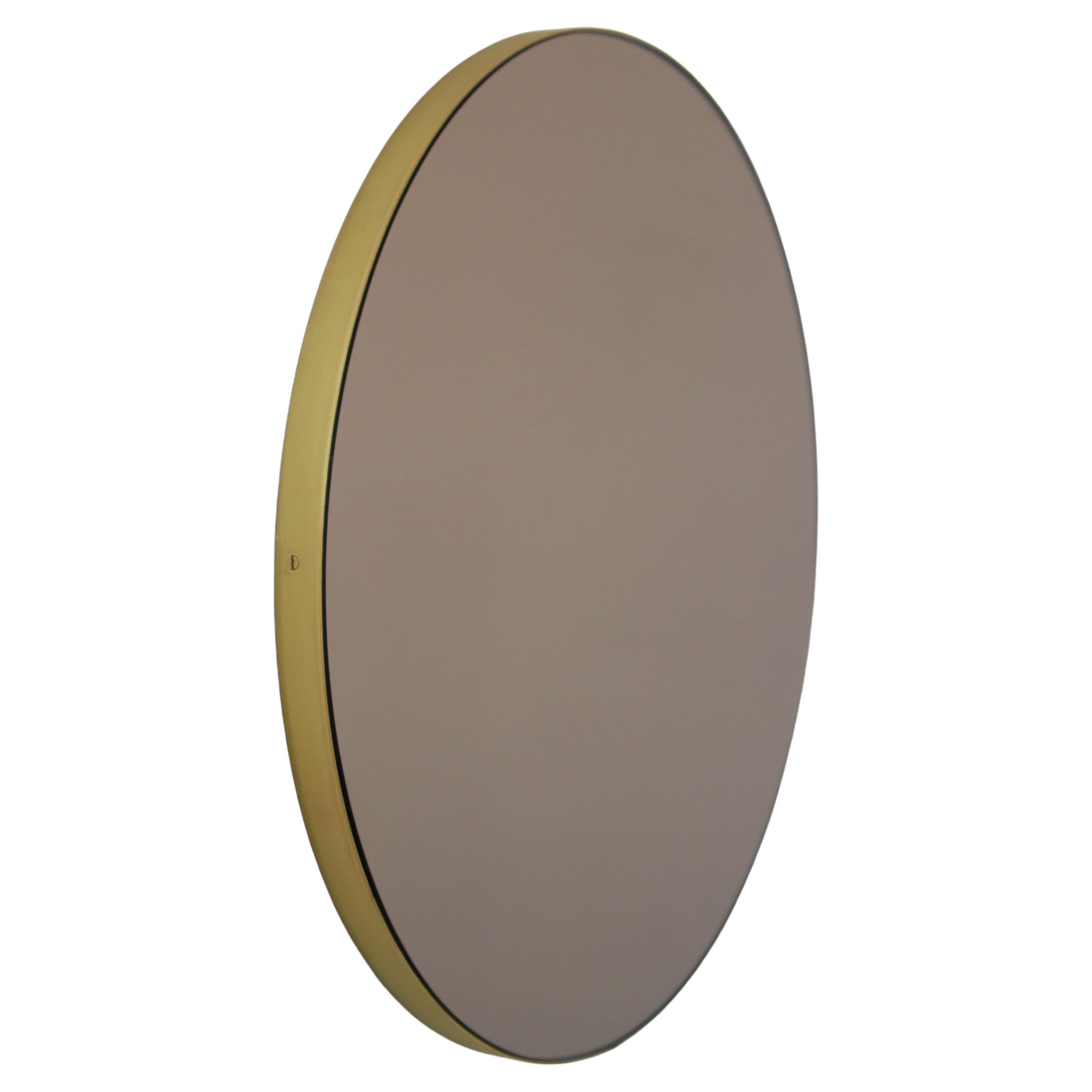 Orbis Bronze Tinted Handcrafted Circular Mirror with Brass Frame, Regular