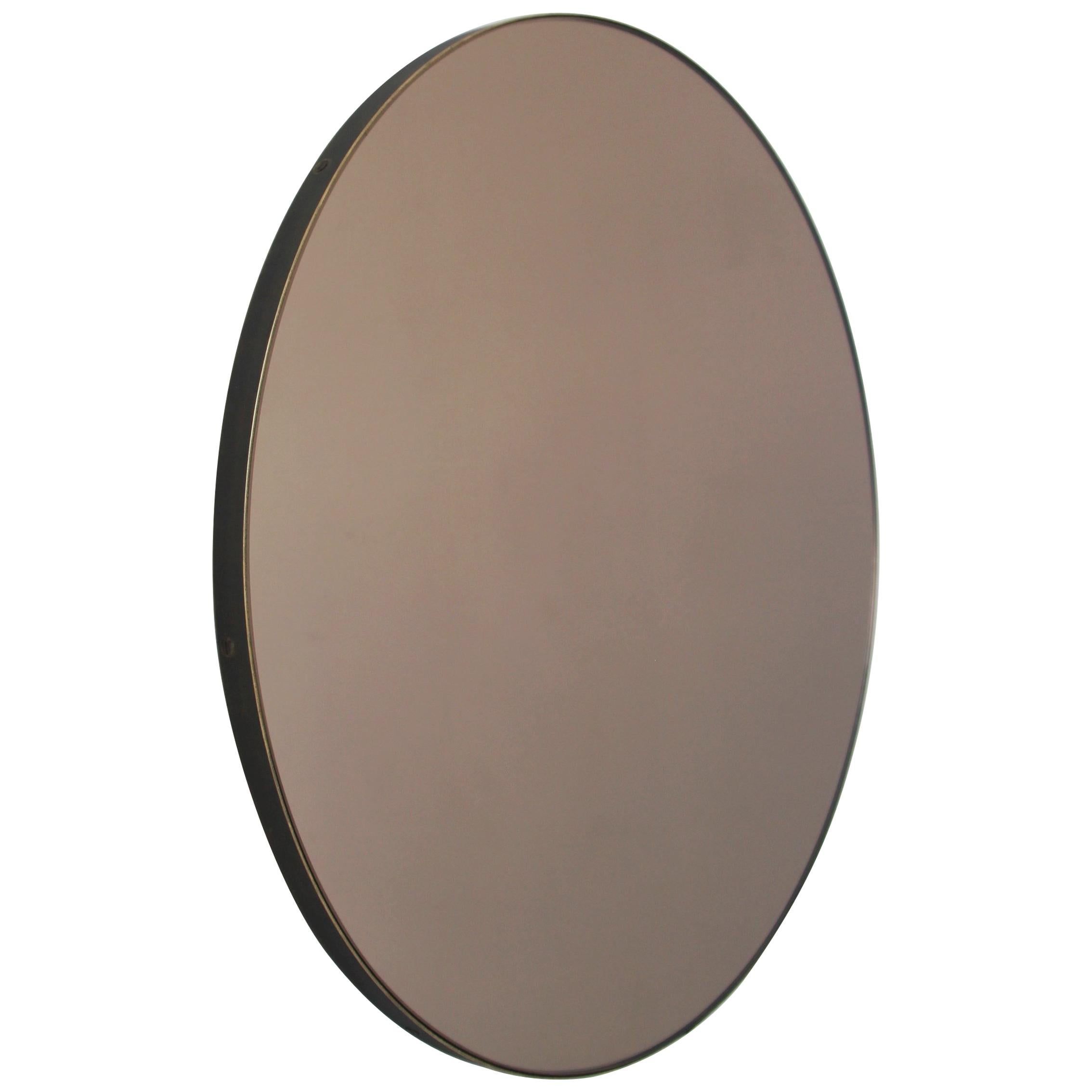 Orbis Bronze Tinted Round Contemporary Mirror with Bronze Patina Frame, XL