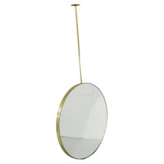 Orbis Ceiling Suspended Round Art Deco Mirror with a Brushed Brass Frame (Miroir rond Art Déco suspendu au plafond avec cadre en laiton brossé)