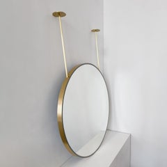 Orbis Ceiling Suspended Illuminated Round Mirror with Brass Frame and Two Arms