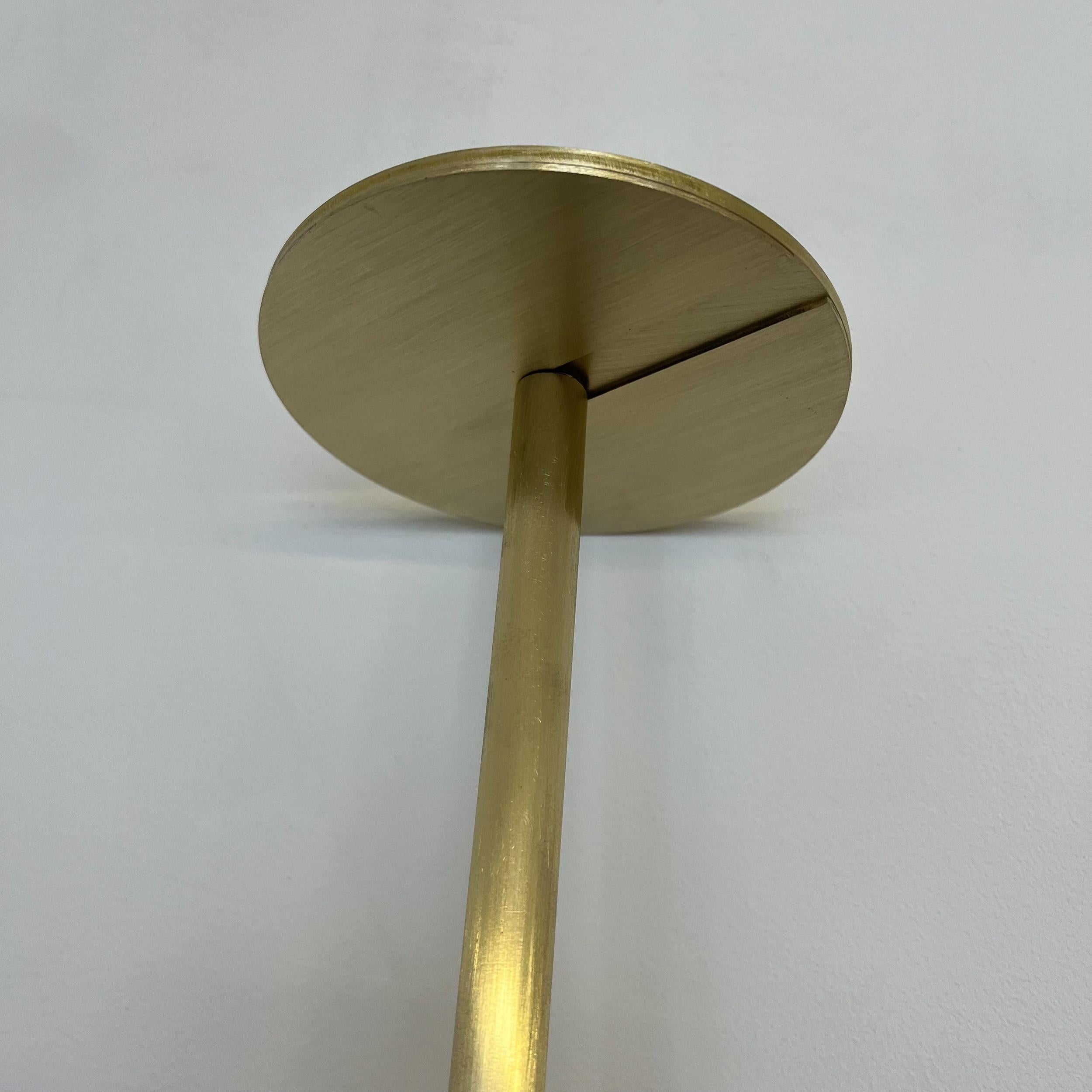 Brushed Orbis Ceiling Suspended Illuminated Round Mirror with Brass Frame and Two Arms For Sale
