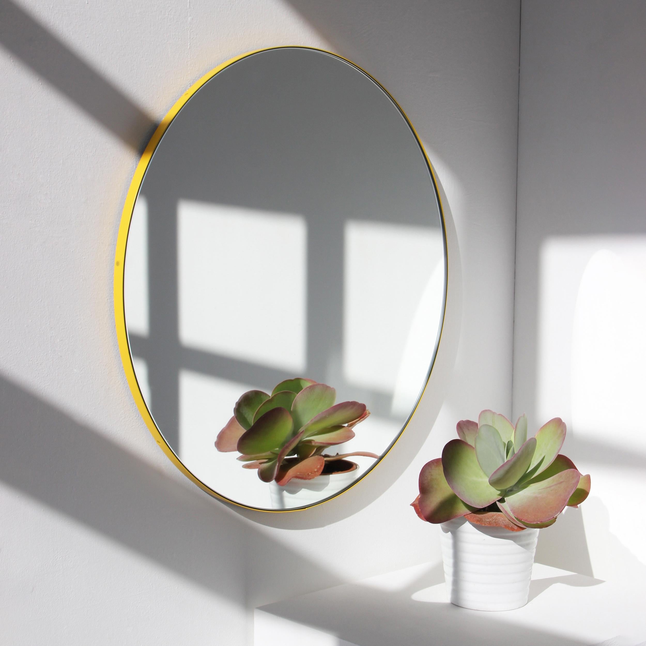 Powder-Coated Orbis Circular Contemporary Customisable Mirror with Yellow Frame, Large For Sale