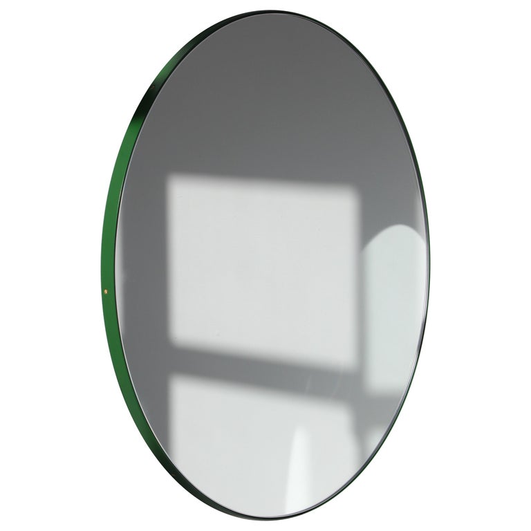 Orbis Round Bespoke Modern Mirror with Green Frame - Medium For Sale