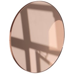 Orbis Rose Gold Tinted Contemporary Round Mirror with Copper Frame, Medium (Miroir rond contemporain teinté d'or rose avec cadre en cuivre)