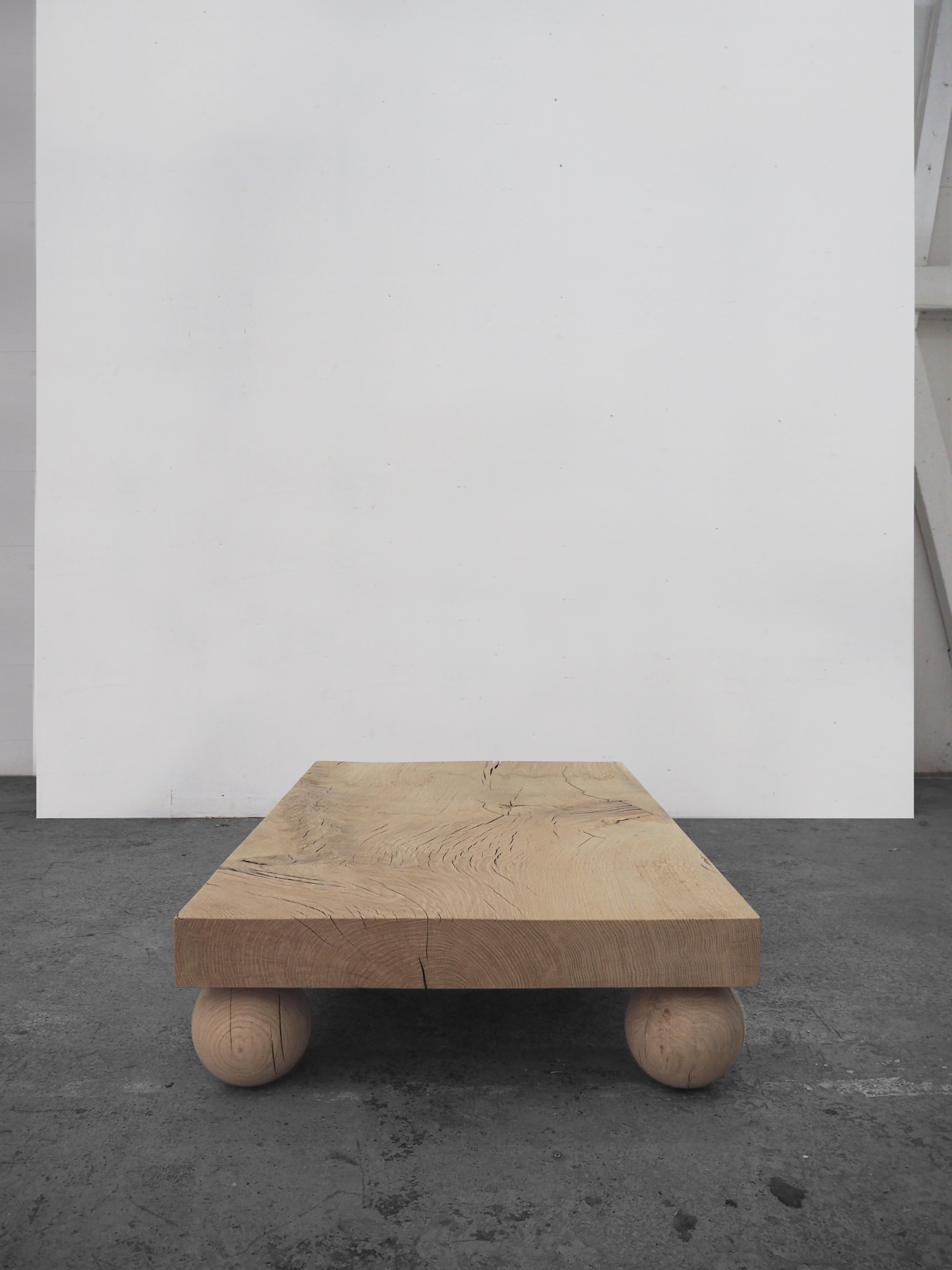 Modern Orbis Coffee Table in Hand-Carved European Solid Oak by WDSTCK Studio For Sale
