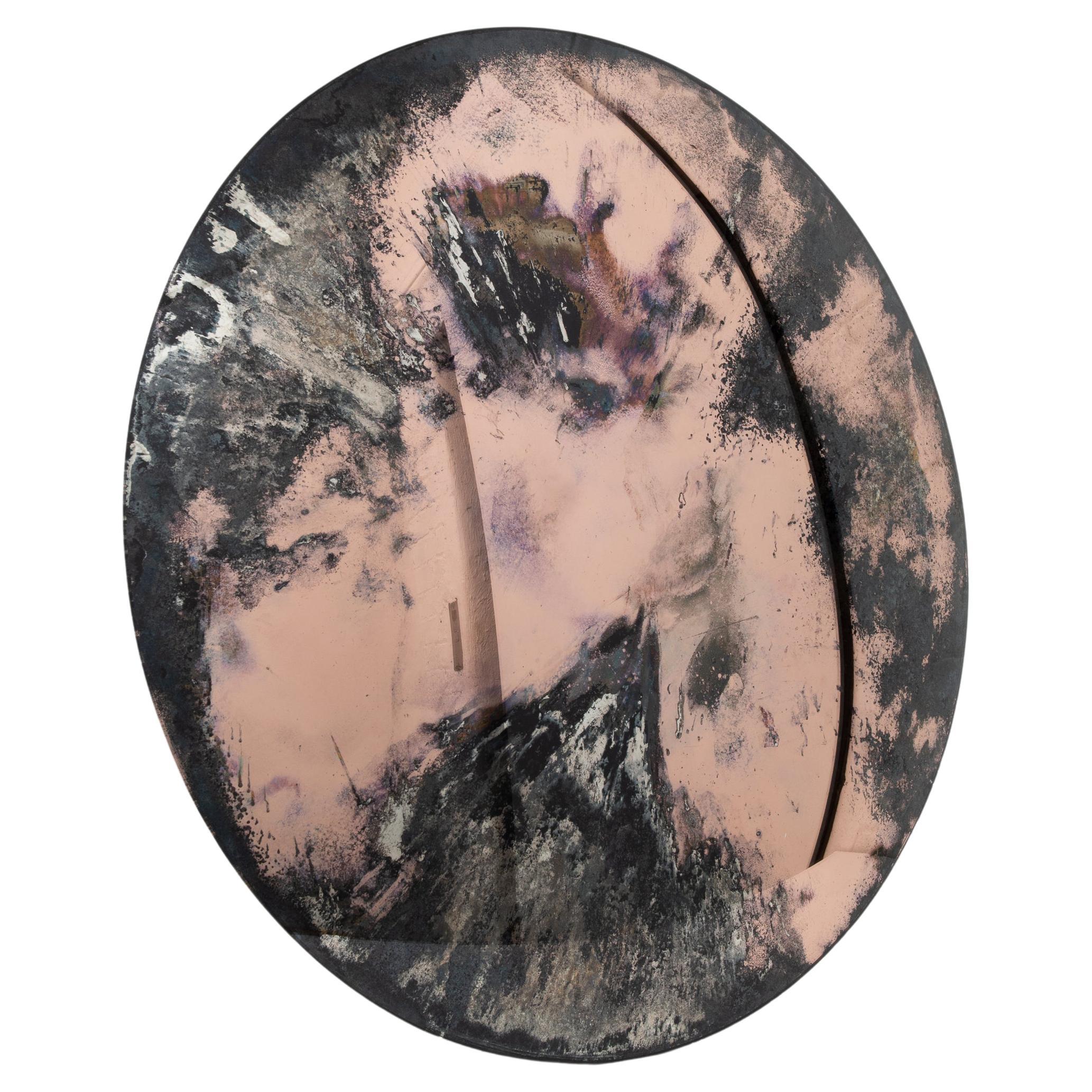 In Stock Orbis Convex Antiqued Rose Gold Frameless Round Mirror, Large For Sale