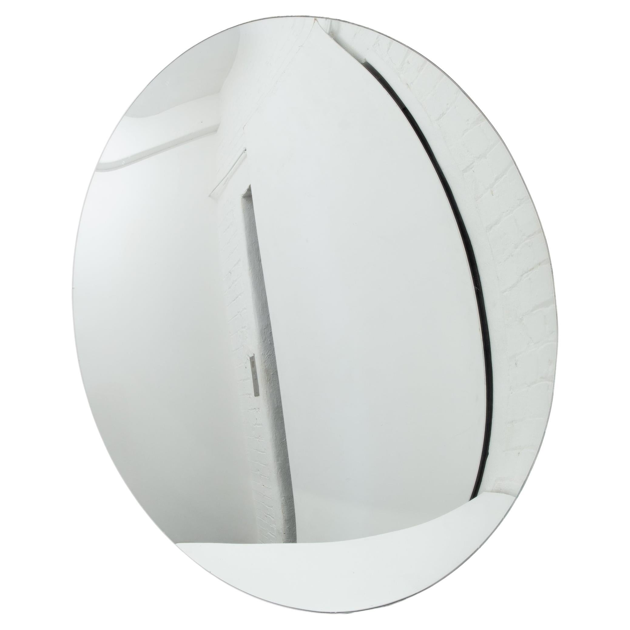 Orbis Convex Art Deco Frameless Round Mirror, Large For Sale