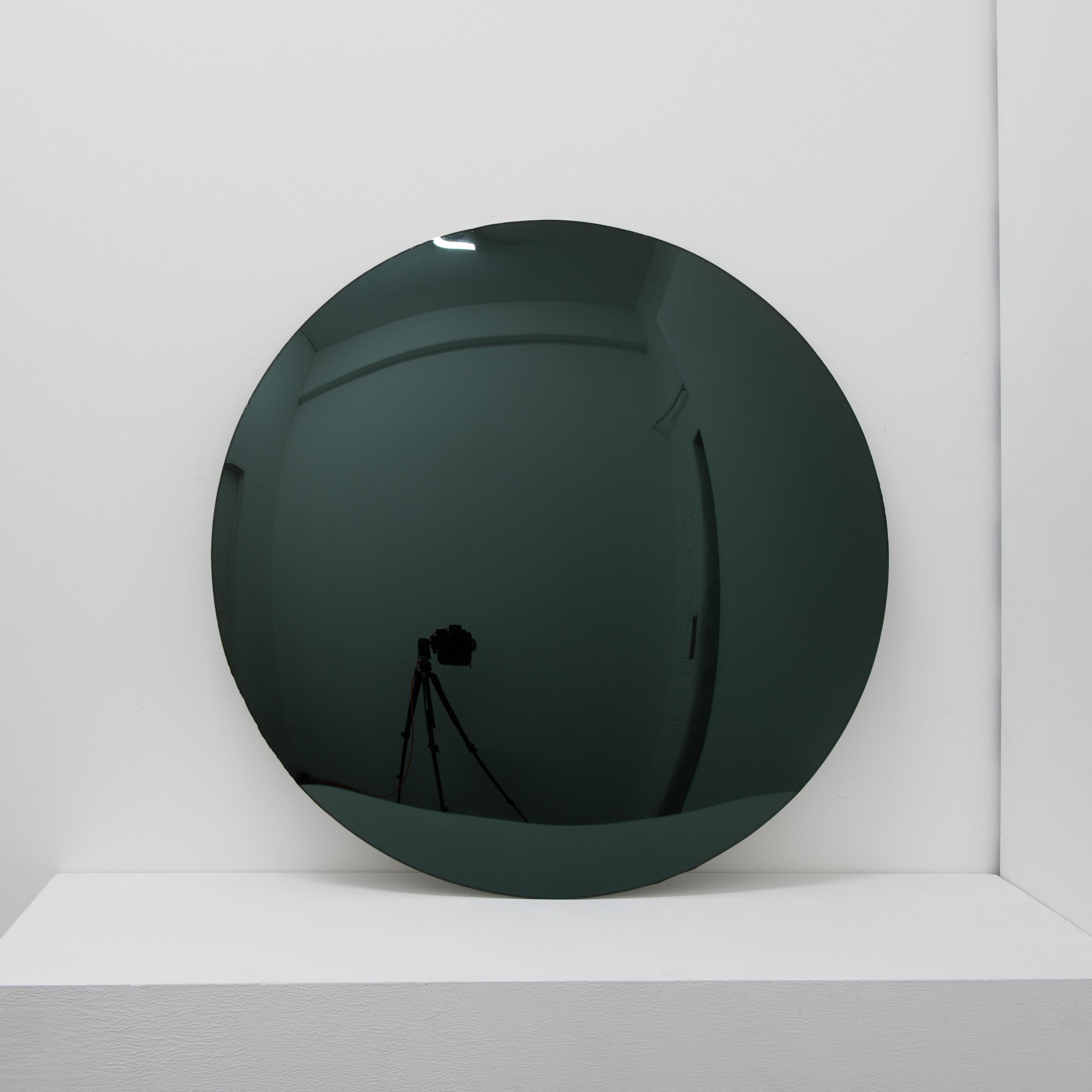 Organic Modern Orbis Convex Black Round Frameless Minimalist Decorative Mirror For Sale