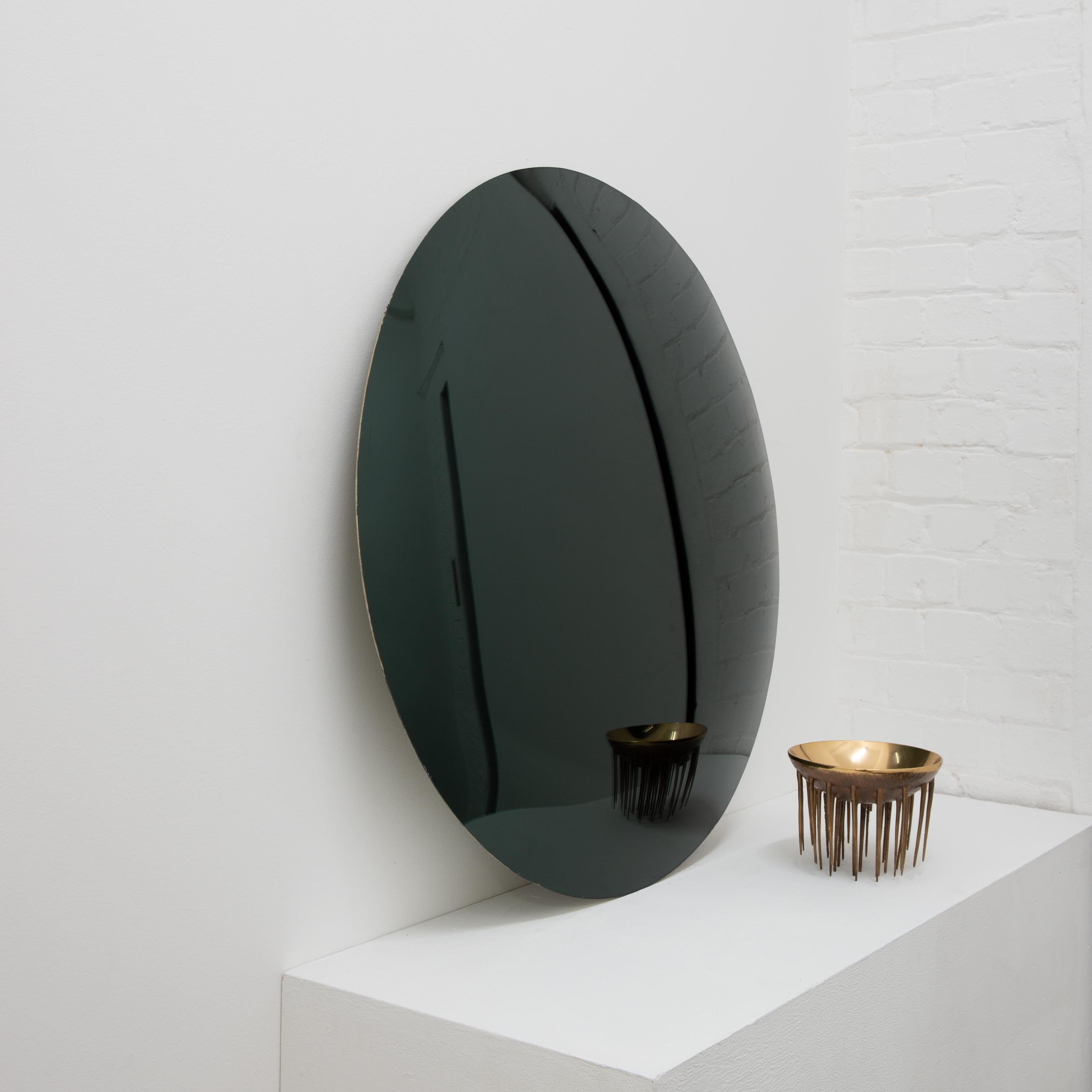 Contemporary Orbis Convex Black Round Frameless Minimalist Decorative Mirror For Sale