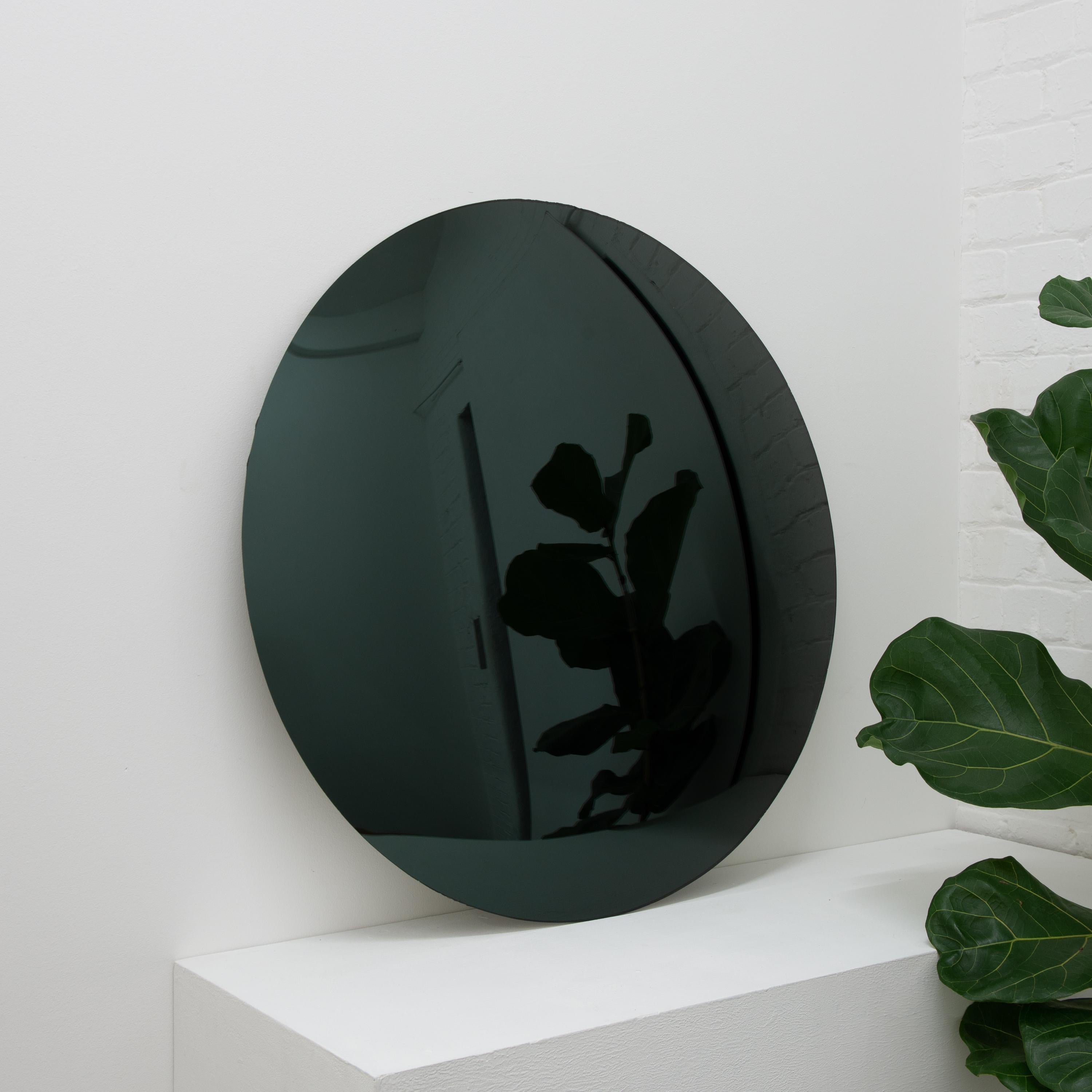 Orbis Convex Black Round Frameless Minimalist Decorative Mirror (miroir décoratif minimaliste convexe noir) en vente 1
