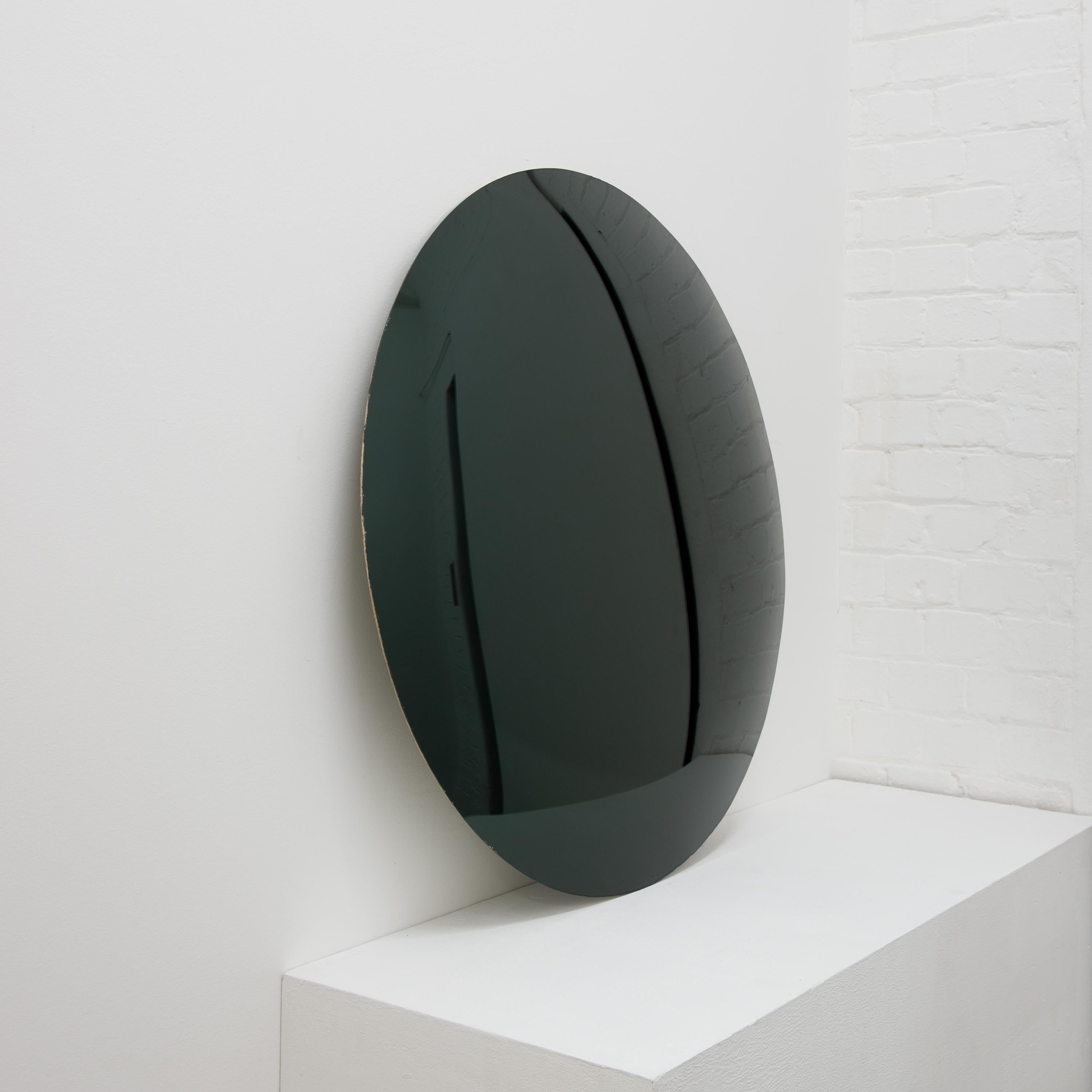 Orbis Convex Black Round Frameless Minimalist Decorative Mirror For Sale 2
