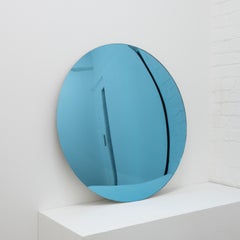 Orbis Convex Blue Handcrafted Frameless Contemporary Round Mirror, Large