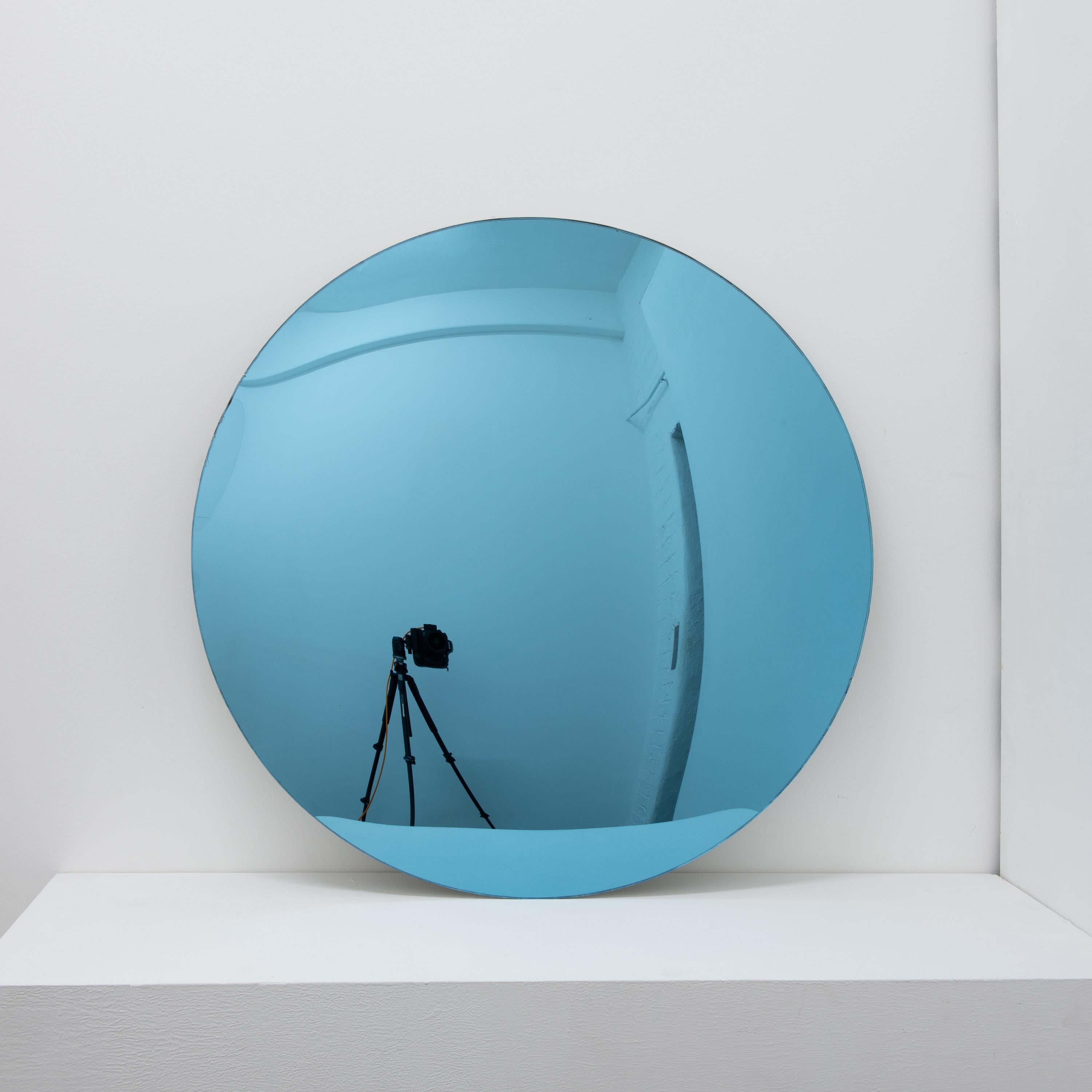 Orbis Convex Blue Handcraft Handcrafted Frameless Contemporary Round Mirror, Large (miroir rond convexe bleu, sans cadre) en vente 1