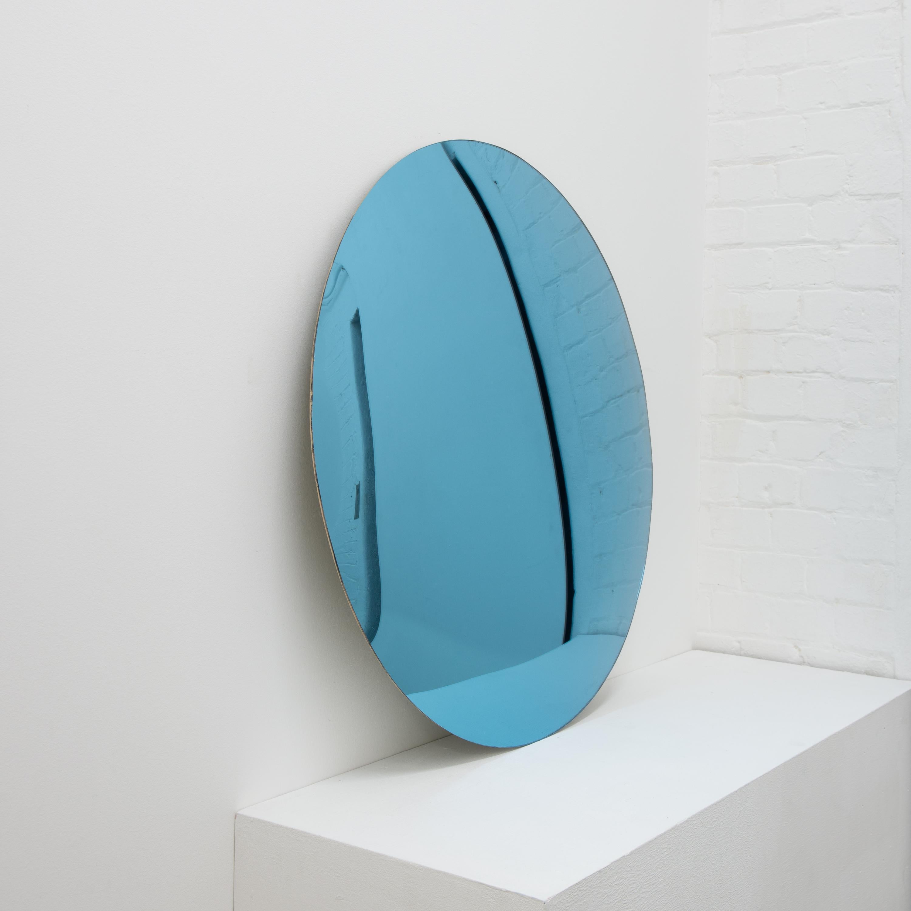 Orbis Convex Blue Handcraft Handcrafted Frameless Contemporary Round Mirror, Large (miroir rond convexe bleu, sans cadre) en vente 3