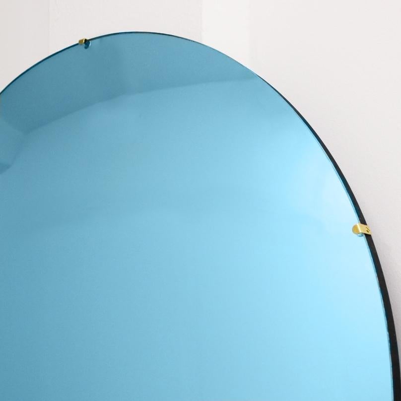 Orbis Convex Blue Handcrafted Frameless Contemporary Round Mirror, Large For Sale 3