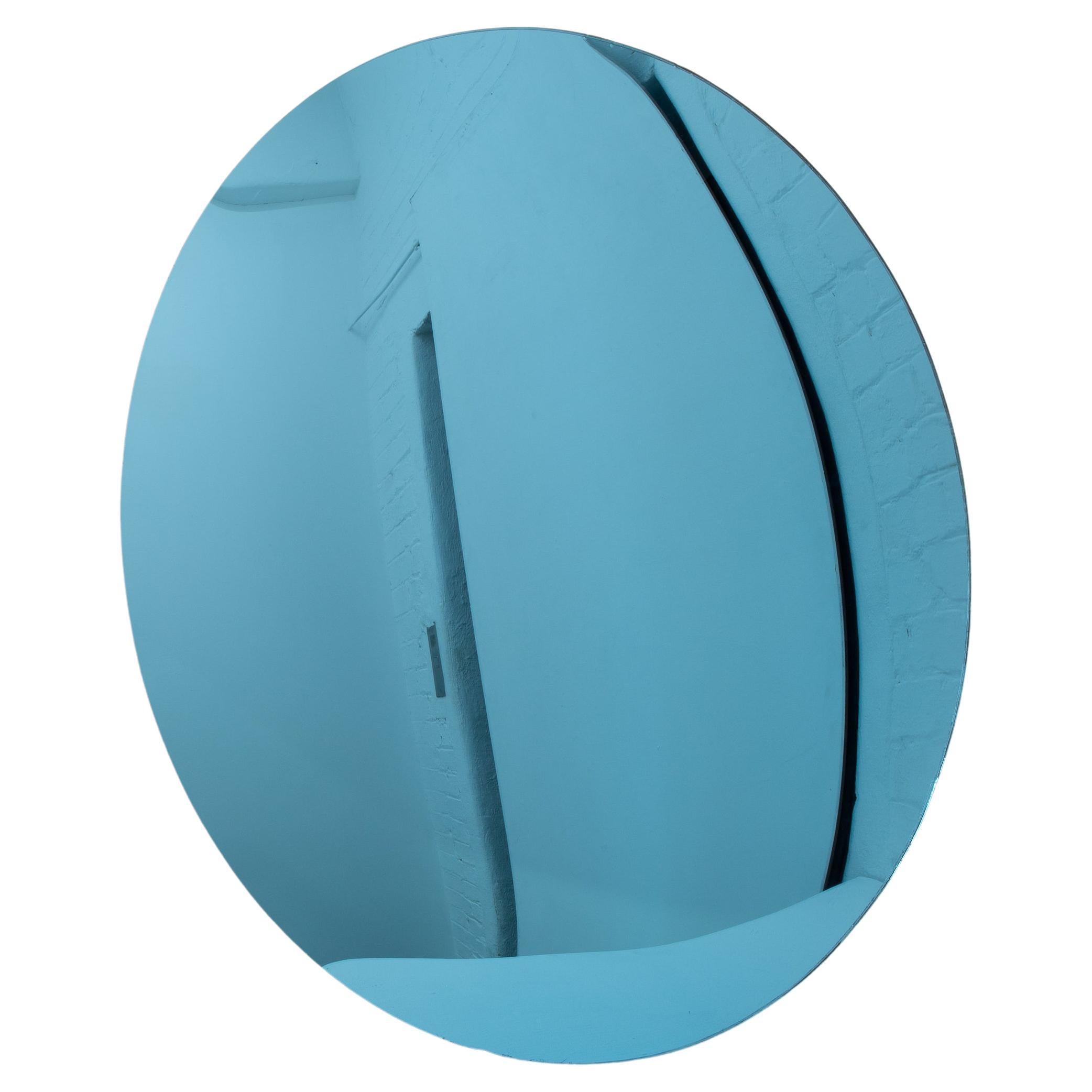 Orbis Convex Blue Handcraft Handcrafted Frameless Contemporary Round Mirror, Large (miroir rond convexe bleu, sans cadre) en vente