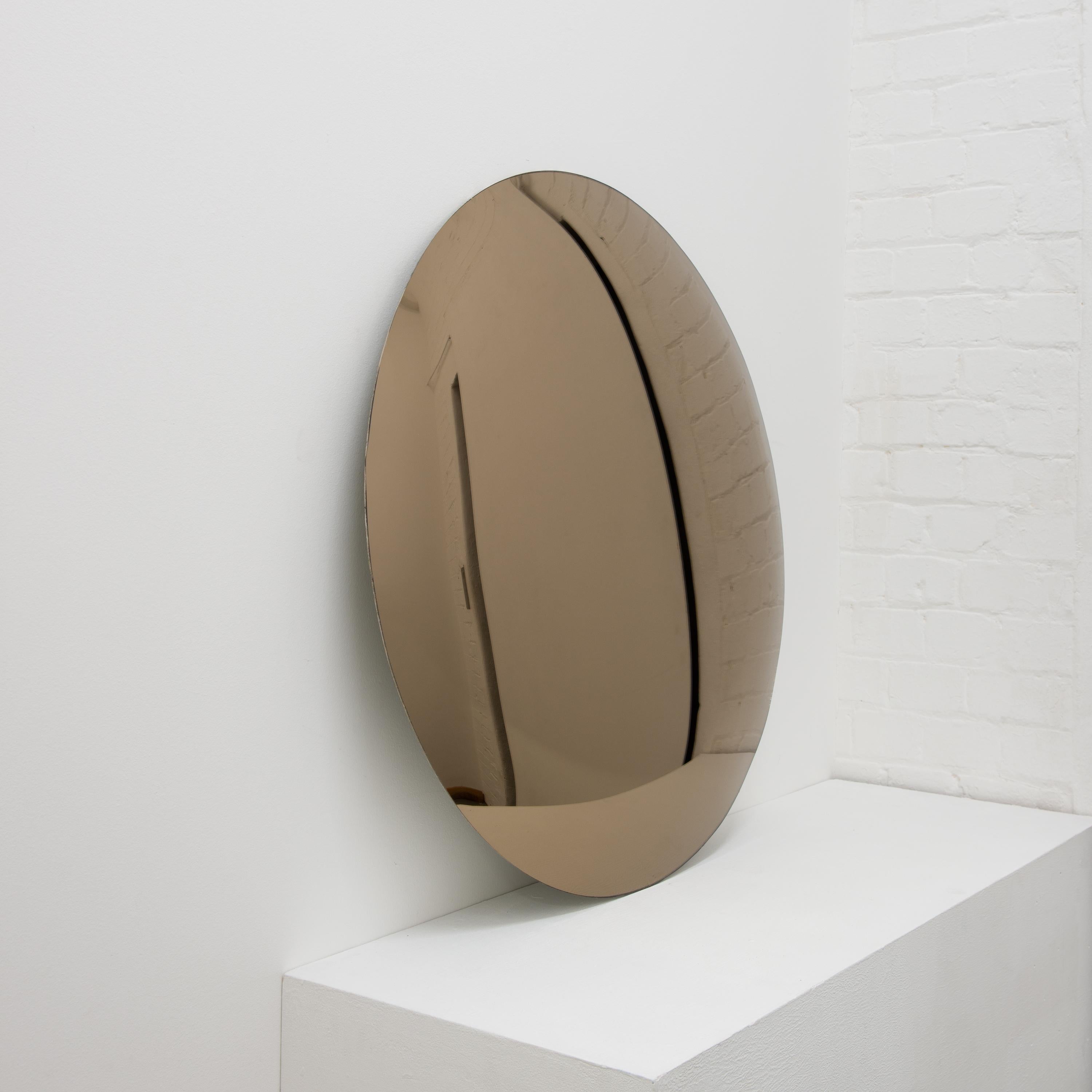 Orbis Convex Bronze Tinted Round Contemporay Frameless Mirror For Sale 1